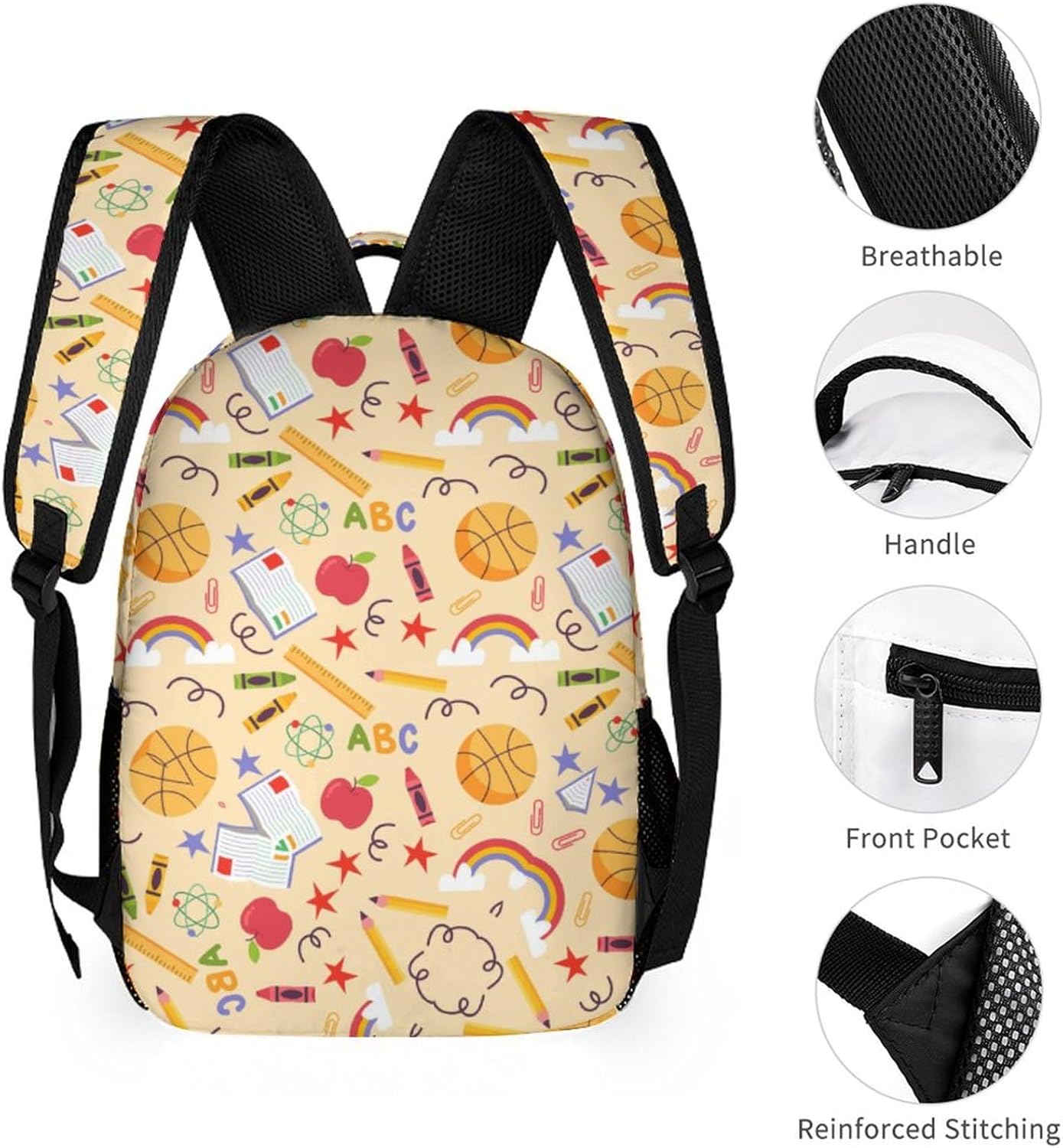 Custom Backpack Basketball Pattern with Name, Personalized Daypack Backpacks with ABC and Sports Print, Light, 17', Casual