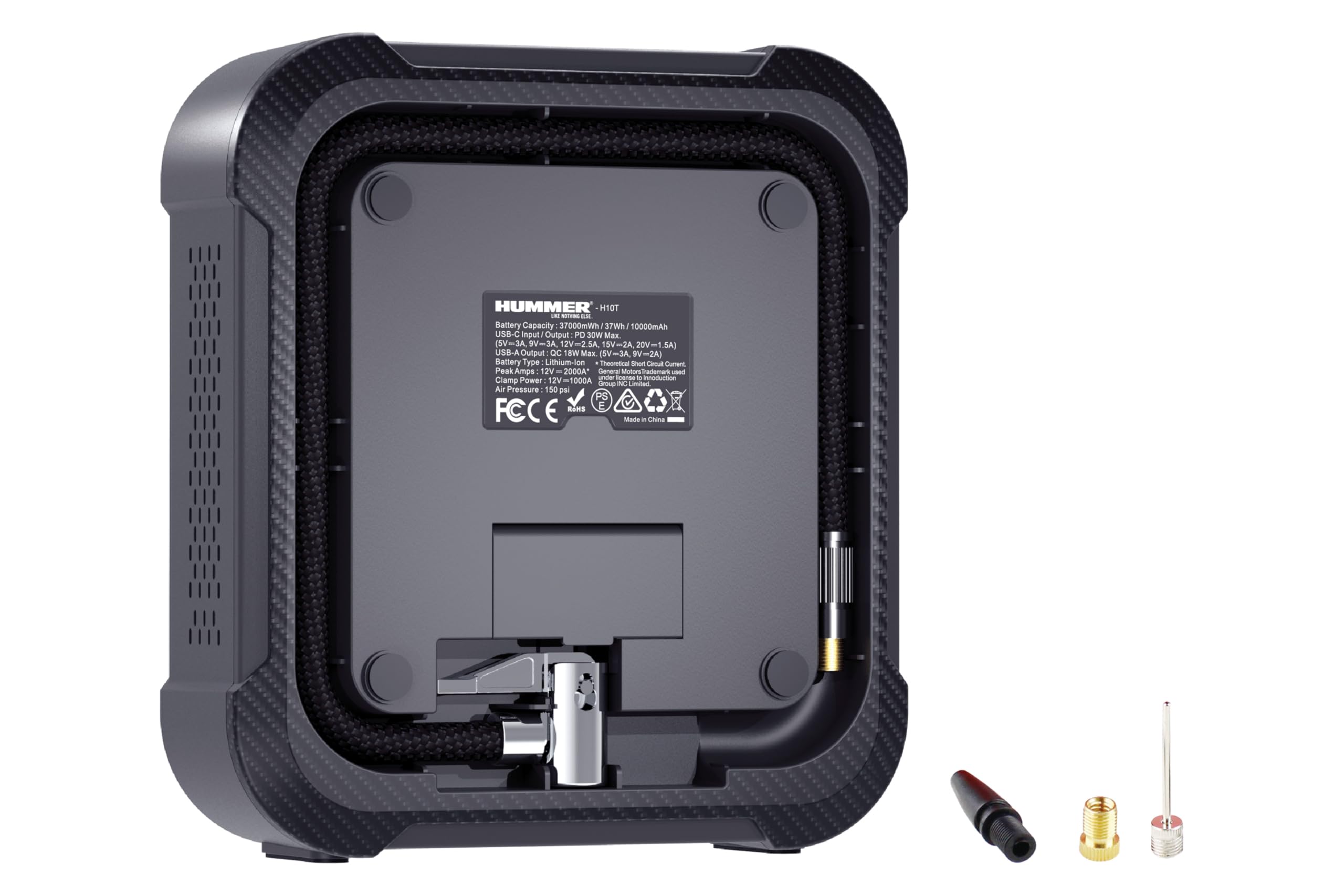 Hummer H10T Arrancador Multifuncional 10000mAh con Compresor 150 PSI, Jump Starter 2000A para Motores Gasolina 8.0L y Diésel 7.0L, Inflador Inalámbrico, Power Bank USB-C PD 30W y USB-A QC 18W