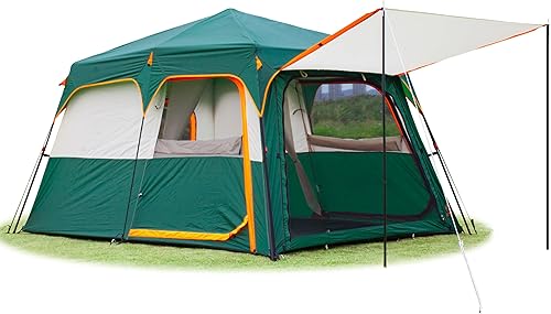 KTT Extra Large Tent 6-10-12-14 Person(A),Family Cabin Tents,2 Rooms,3 Doors and 3 Windows with Mesh,Straight Wall,Waterproof,Double Layer,Big Tent