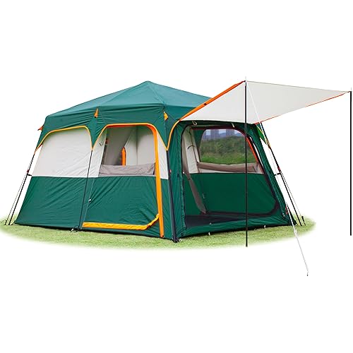 KTT Large Tent 6-12 Person,Family Cabin Tents,Straight Wall,3 Doors and 3 Windows with Mesh,Waterproof,Big Tent for Outdoor,Picnic,Camping,Family,Friends Gathering.