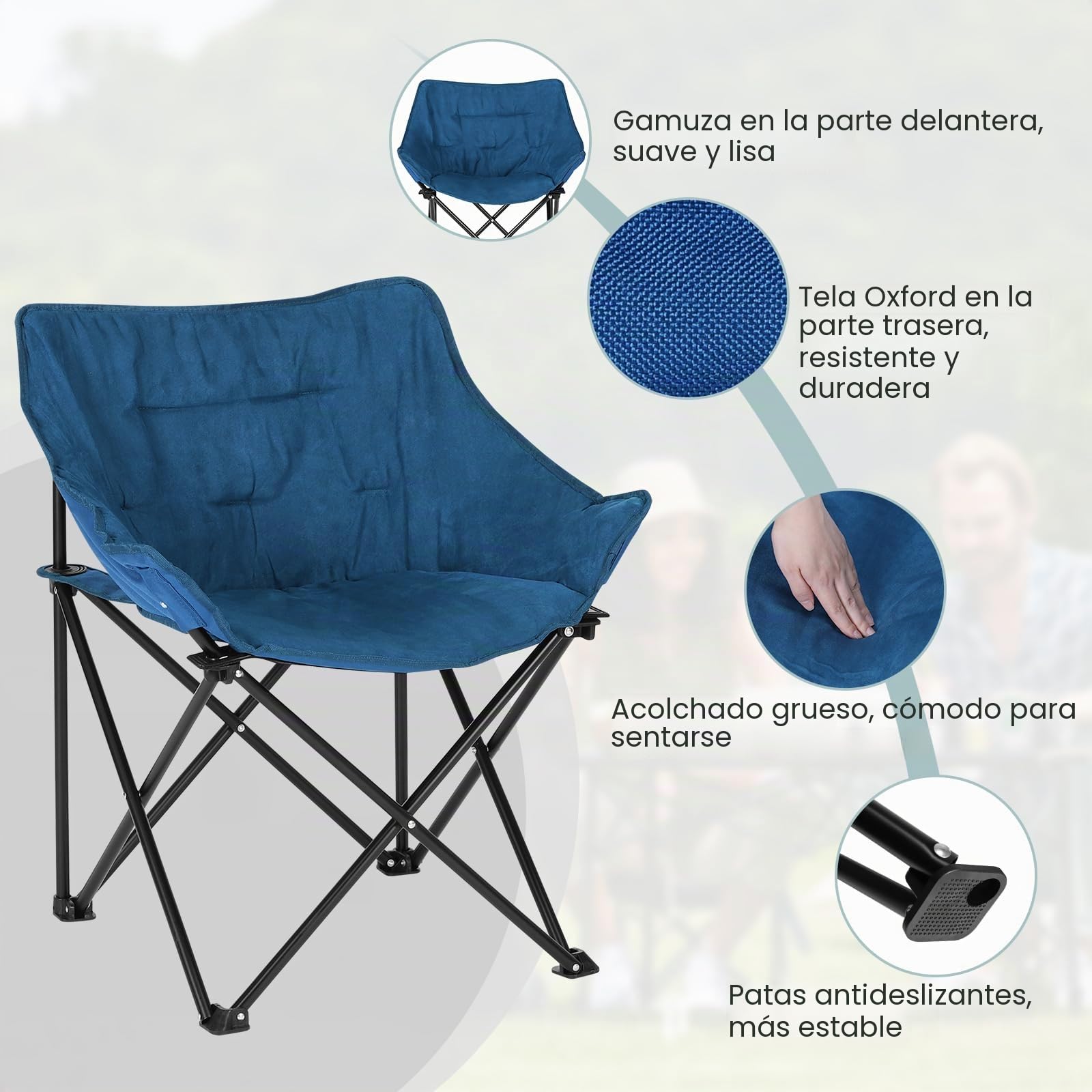 WOLTU Silla Camping Plegable, Portátil y Ligera, Azul