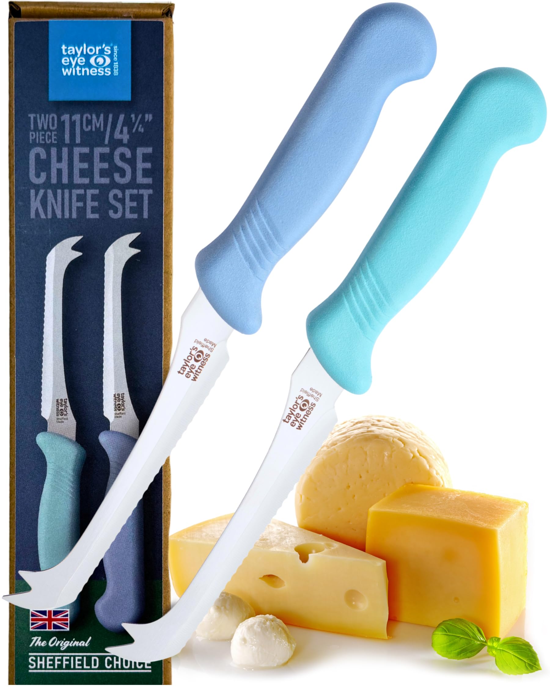 Taylors Eye Witness Sheffield Made Cheese Knife Set of 2 - Heavy Duty & Razor Sharp Kitchen Knife with Ultra Fine Precision Ground Stainless Steel Blade. Ergonomic Fibre Grip Handle. Dishwasher Safe