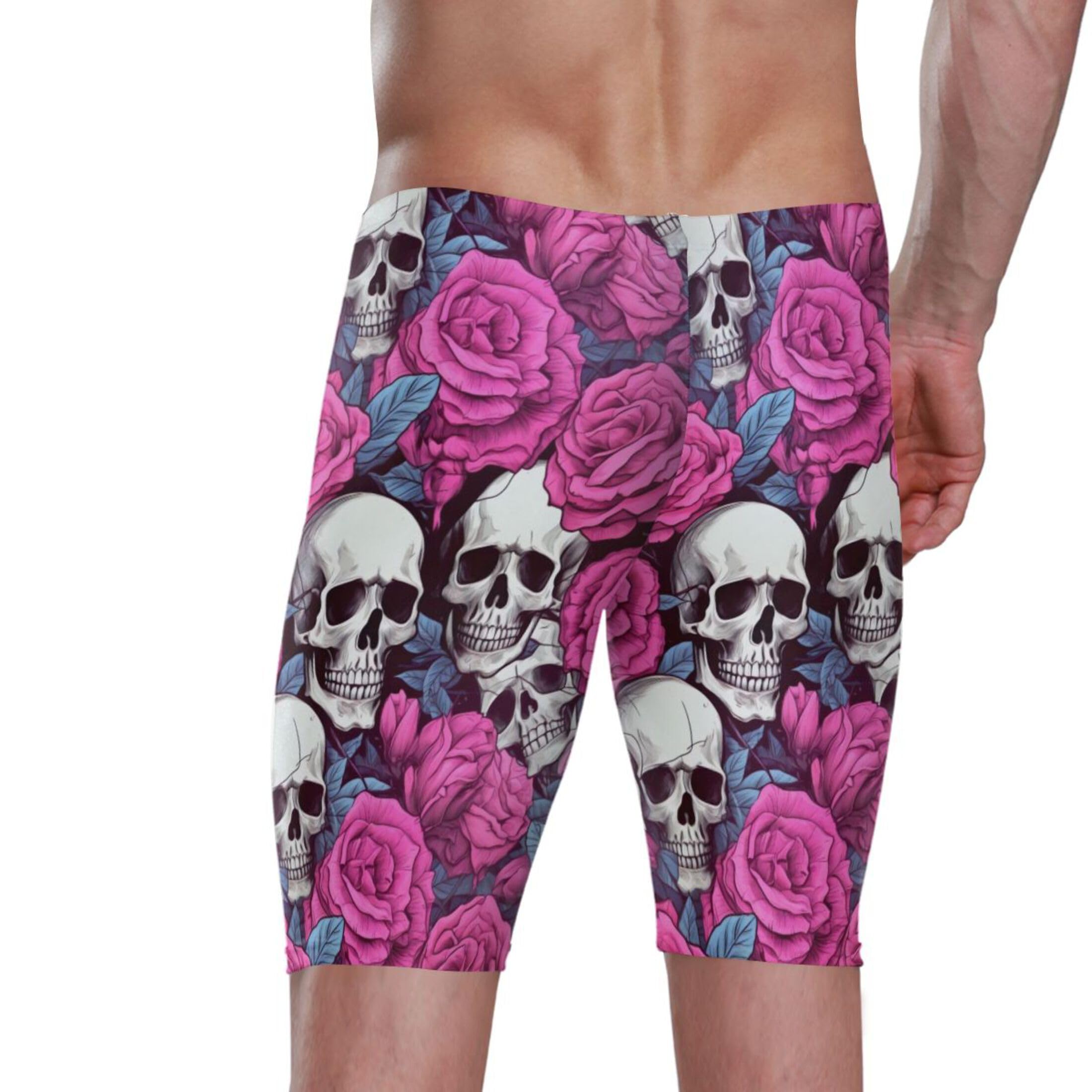 Sugar Skull Skeleton Gothic Flowers Mens Swim Jammers Swimsuit XL B0402995