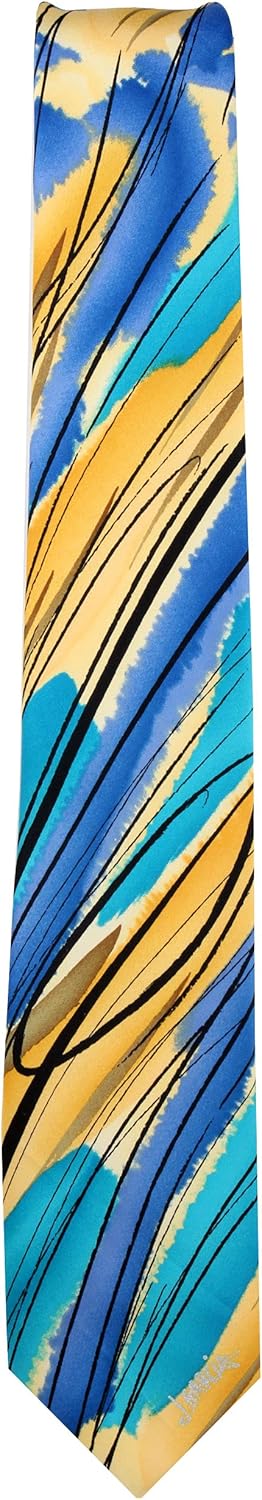 JG-9462 - Jerry Garcia Mens Necktie Ties, Gold Aqua Bue, One Size