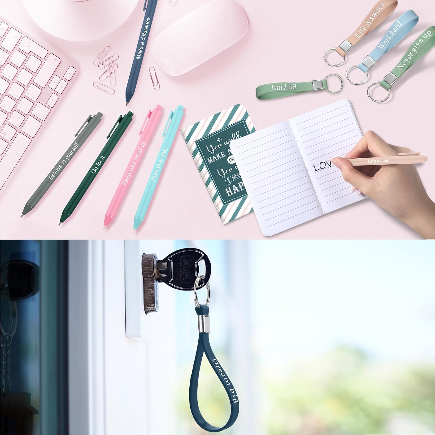 PerKoop 48 Pcs Inspirational Gifts Bulk Motivational Notepads Ballpoint Pens Keychains Set Classic Notebook Journal Lined for Teachers School Office Party Favor Supplies - Image 5