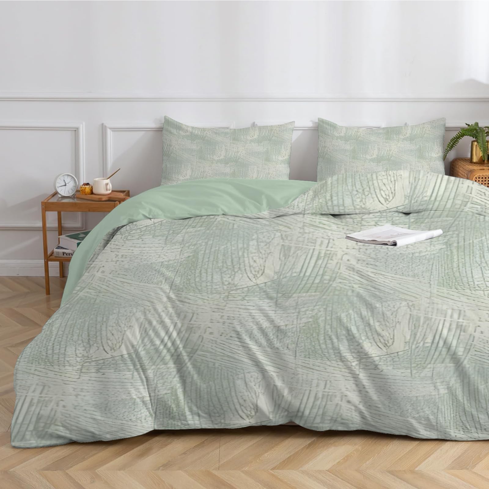 Dyausi Men's Sage Green Emperor Duvet Cover Set Grain Stylish Bedding Set 3Pcs With Zipper Closure For Adult Wo Reversible Microfiber Quilt Cover 290X235cm And 2 Pillowcases 50X75cm