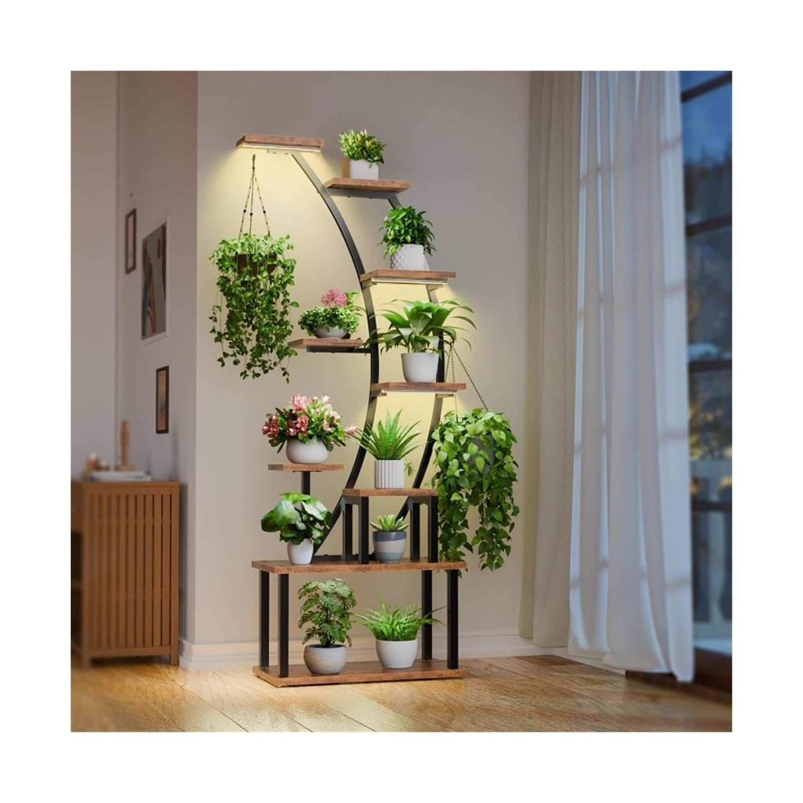 Kx9Lb8d Flower Display Stand Plant Stand Indoor with Grow Lights, 9 Tiered Metal Shelf, 63" Tall for Multiple for Planters