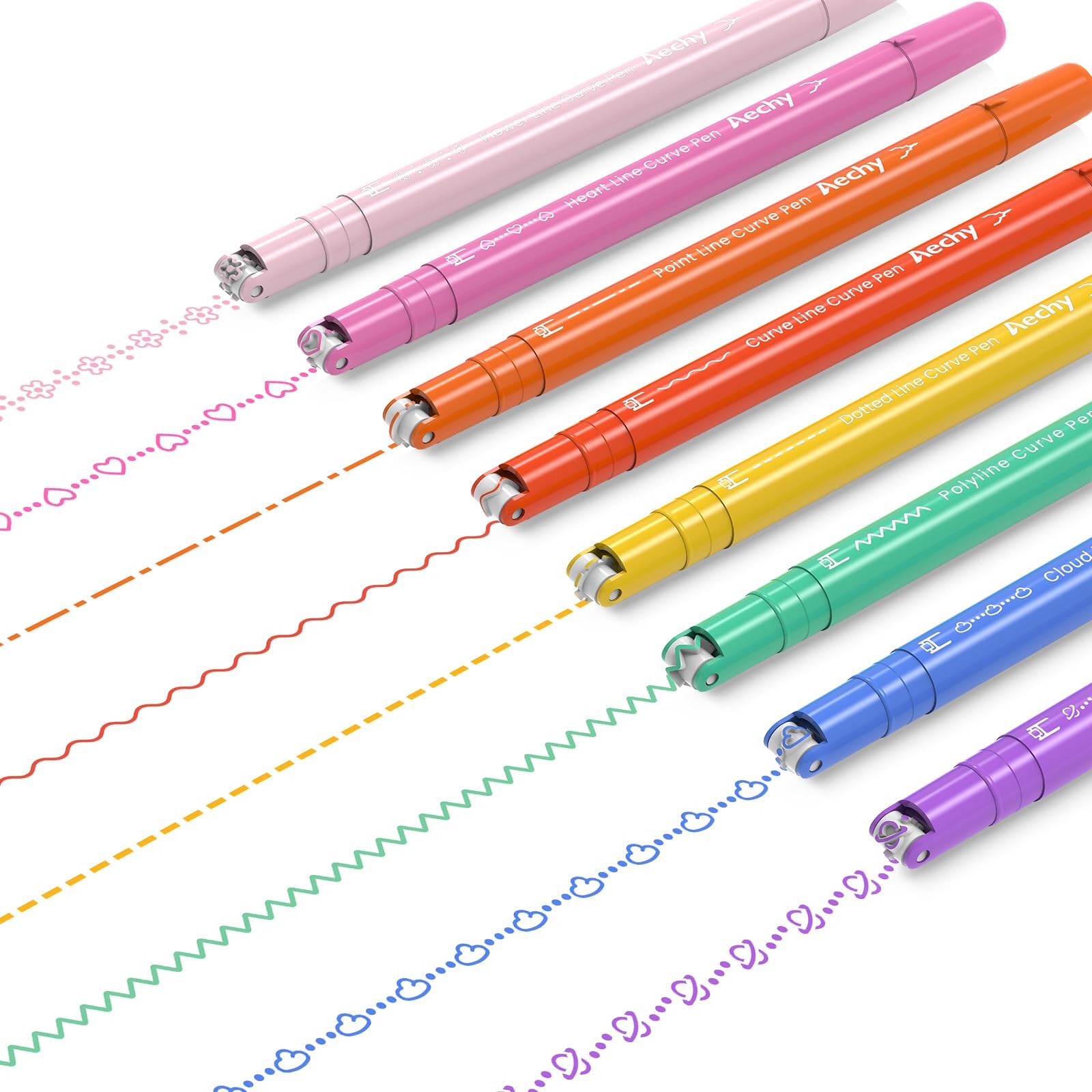 AECHY Dual Tip Curve Highlighter Pens, 8 Patterns, 8 Colors, 8 Pack