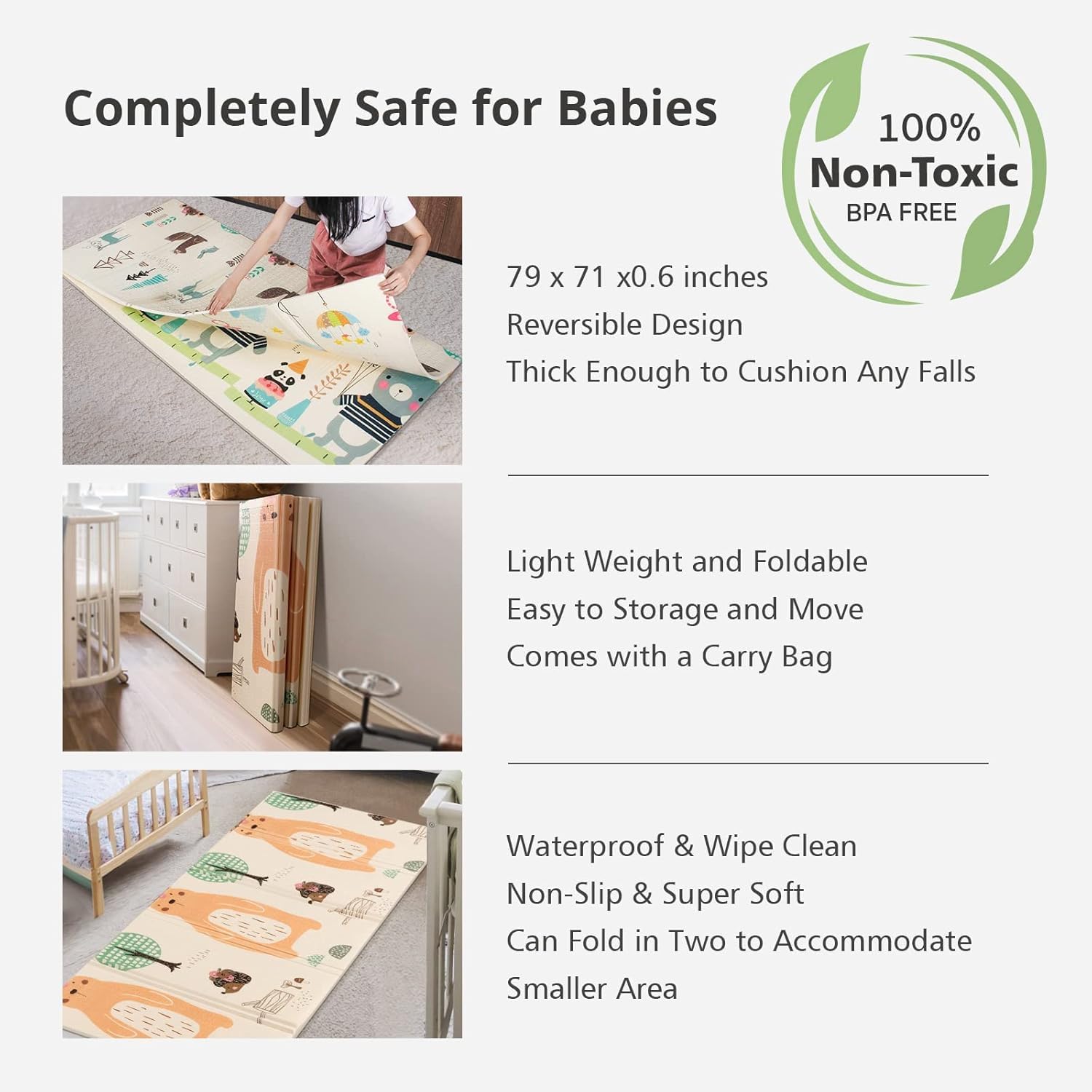 KESI ORNAMENTS Baby Folding Mat,Large Tummy Time Folding Baby Crawling Mat Outdoor Or Indoor Use, Waterproof Portable Double Sides Crawling Mats Cute Cartoon,Non Toxic for Kids Toddler Rug,Multicolor - Image 7 thumbnail