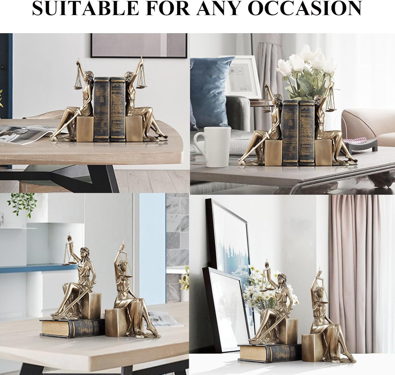 Lady Justice Statue Decorative Bookends Home Decor Roman Goddess Sculptures Gifts, Best for Lawyers and Law Students(10 x 5 x 4 inch)