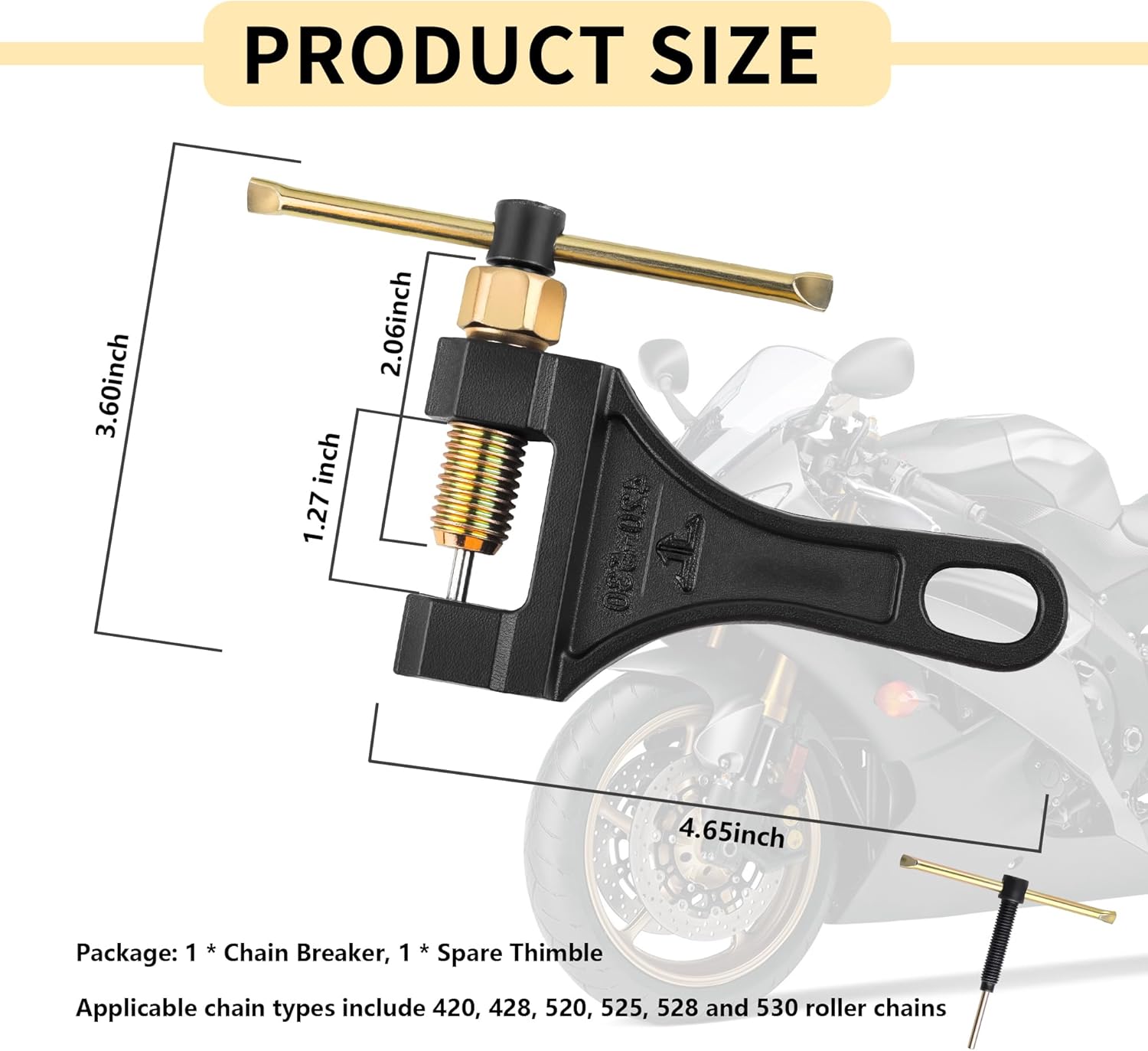 Motorcycle Chain Breaker Tool with Replacement Thimble,Upgraded Motorcycle Chain Tool #420 428 520 525 528 530,Universal Motorcycles Chains Removal Tools Motorcycles Accessories (2PCS)