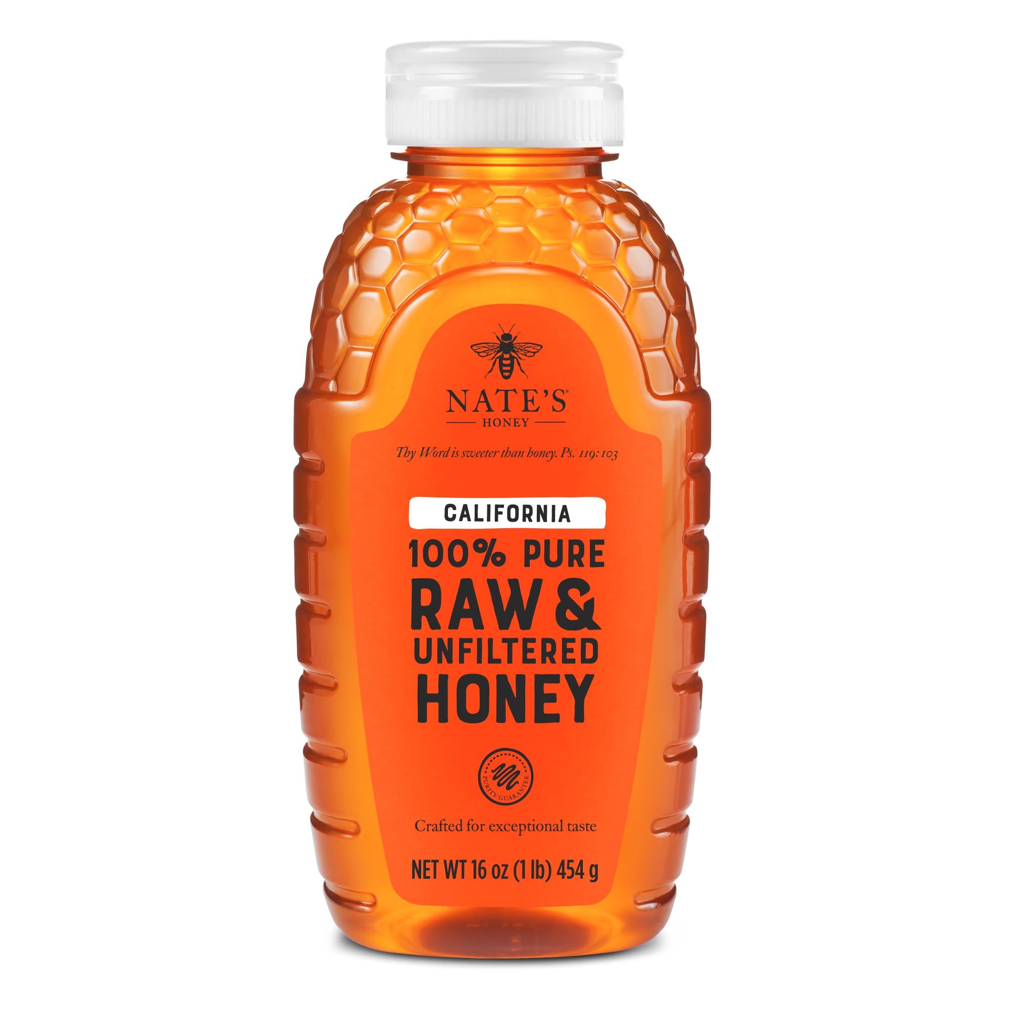 Nate's California 100% Pure, Raw & Unfiltered Honey - 16 oz. Squeeze Bottle - All-natural Sweetener
