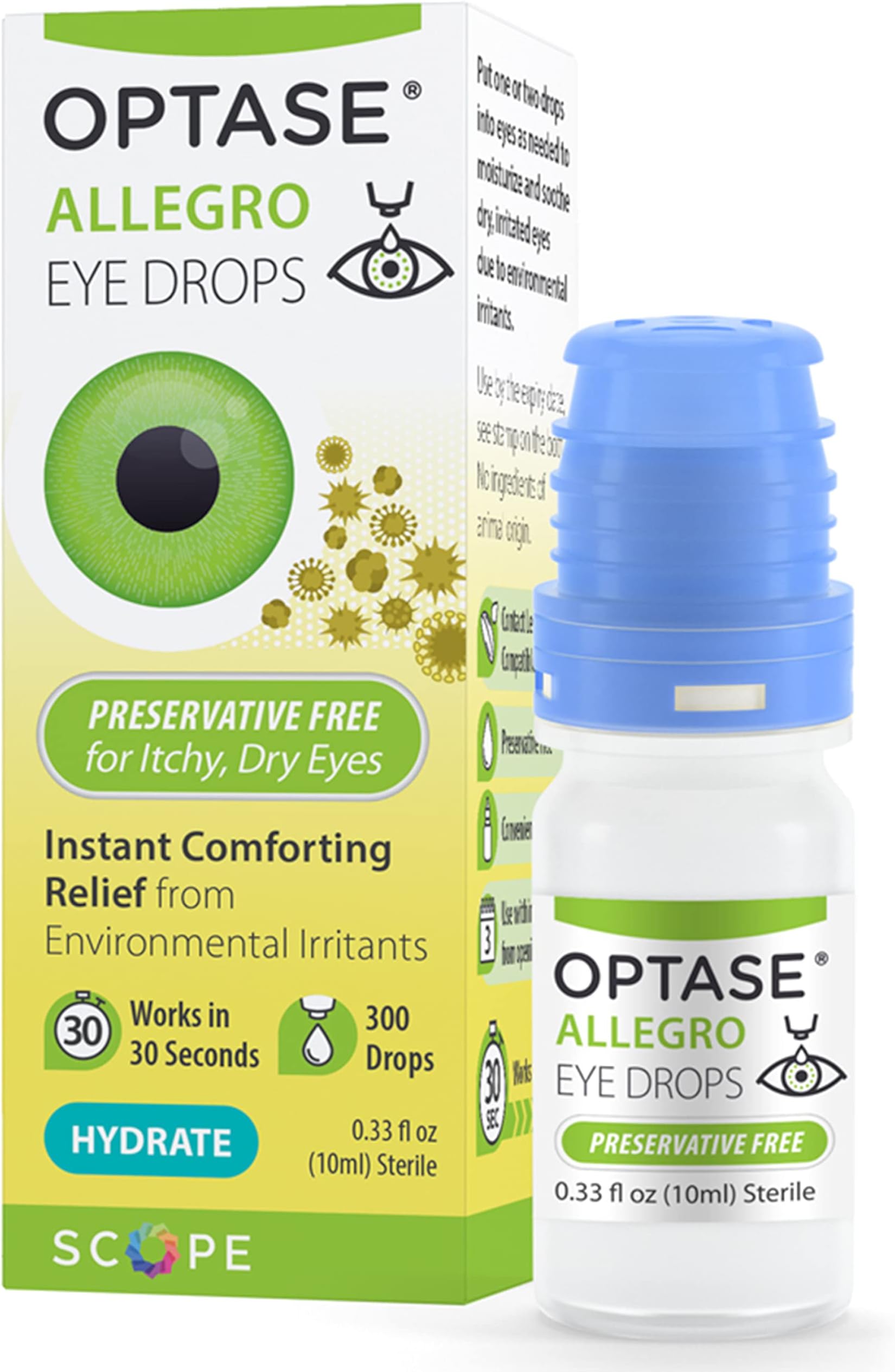 OptaseAllegro Eye Drops for Dry Eyes - Lubricating Drops for Dry, Red, and Itchy Eyes - Relief from Environmental Irritants - Contact Lens Safe - .33 oz, 300 Doses