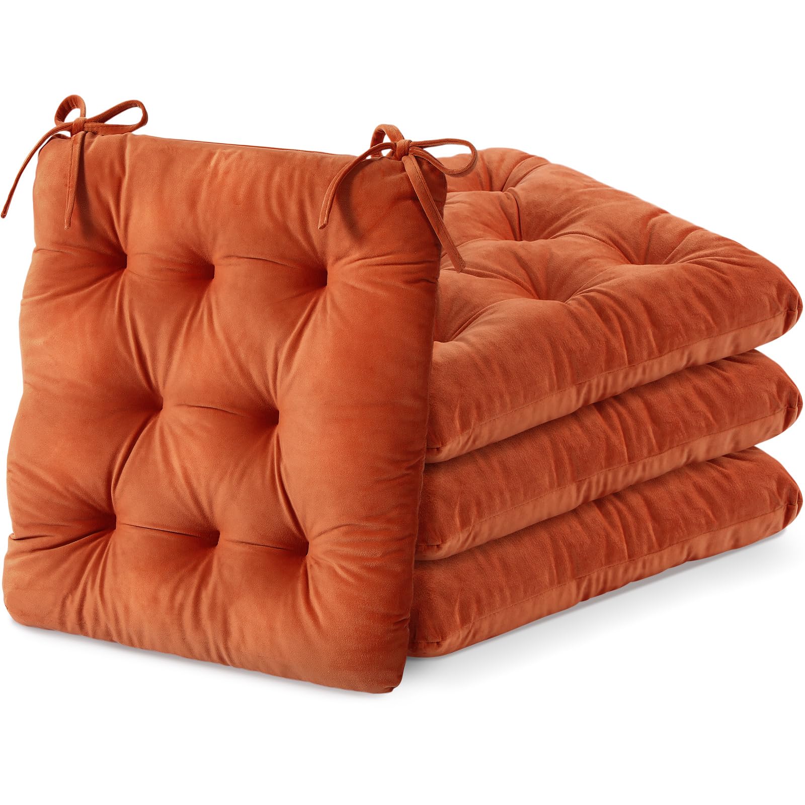 Nuanchu Memory Foam Chair Cushions Set of 4, Thick Indoor Seat Cushions for Dining Chairs Tufted Seat Pads for Kitchen, Dining Room, Office,(Orange,