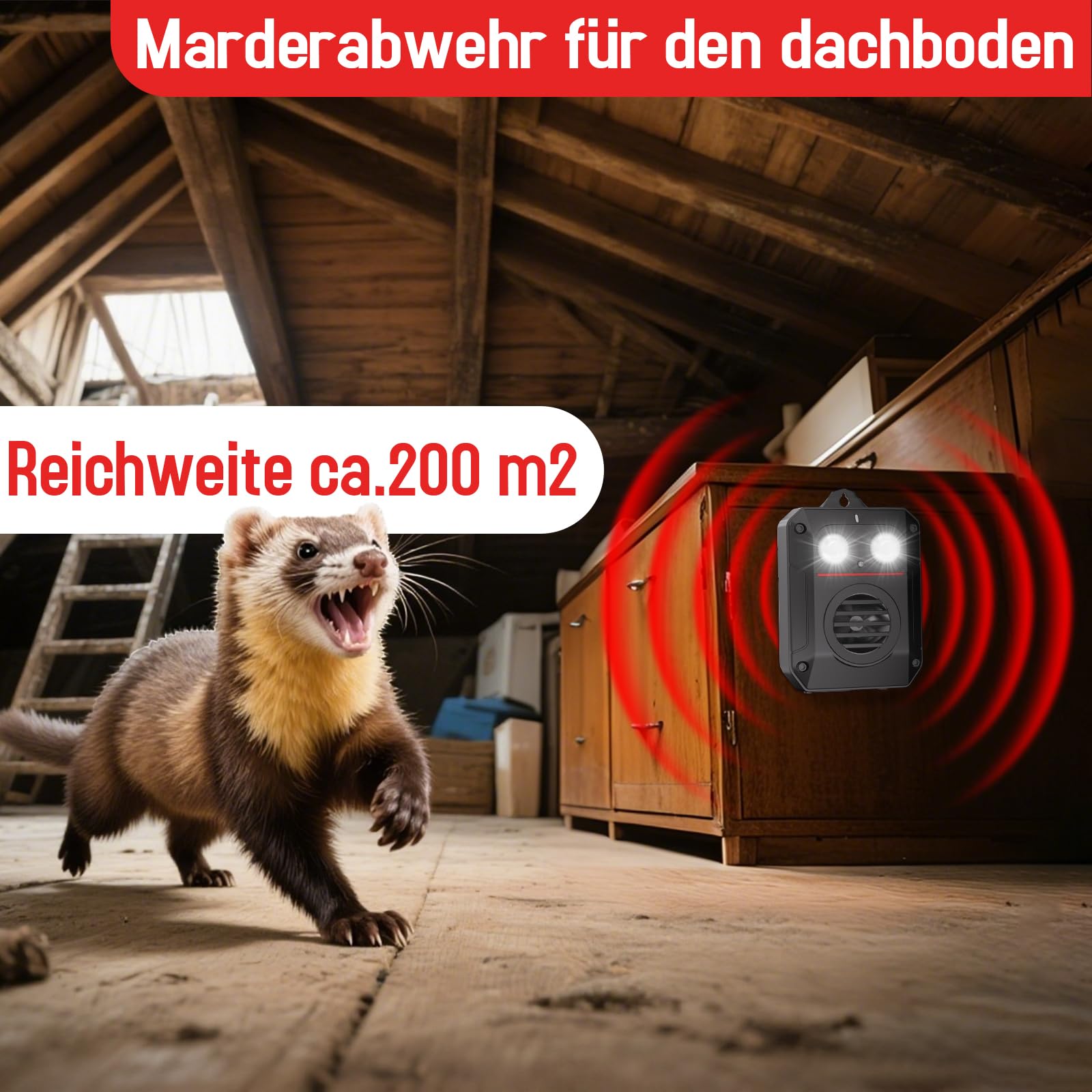 MEKEET Marderabwehr, Marderabwehr Dachboden, Marderschreck, Marderschreck Auto, Ultraschall Mäuseabwehr Mit Blitzlicht, Marderschreck Garten Marder Ratten, Marderschreck Batteriebetrieben FüR KFZ
