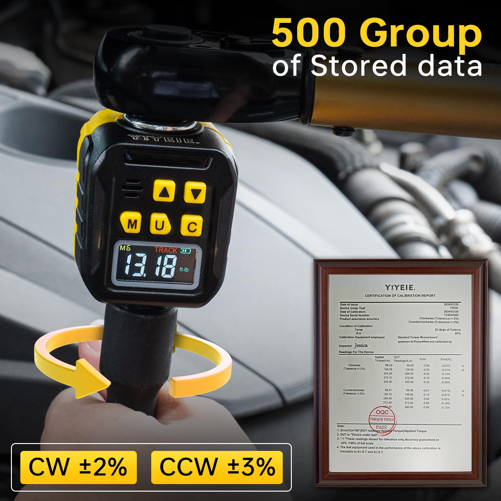 YIYEIE Adaptateur dynamométrique numérique à entraînement 1/2", 17-340 Nm, écran LCD couleur, adaptateur de clé dynamométrique numérique avec précision ± 2 %, outil d'étalonnage de clé dynamométrique