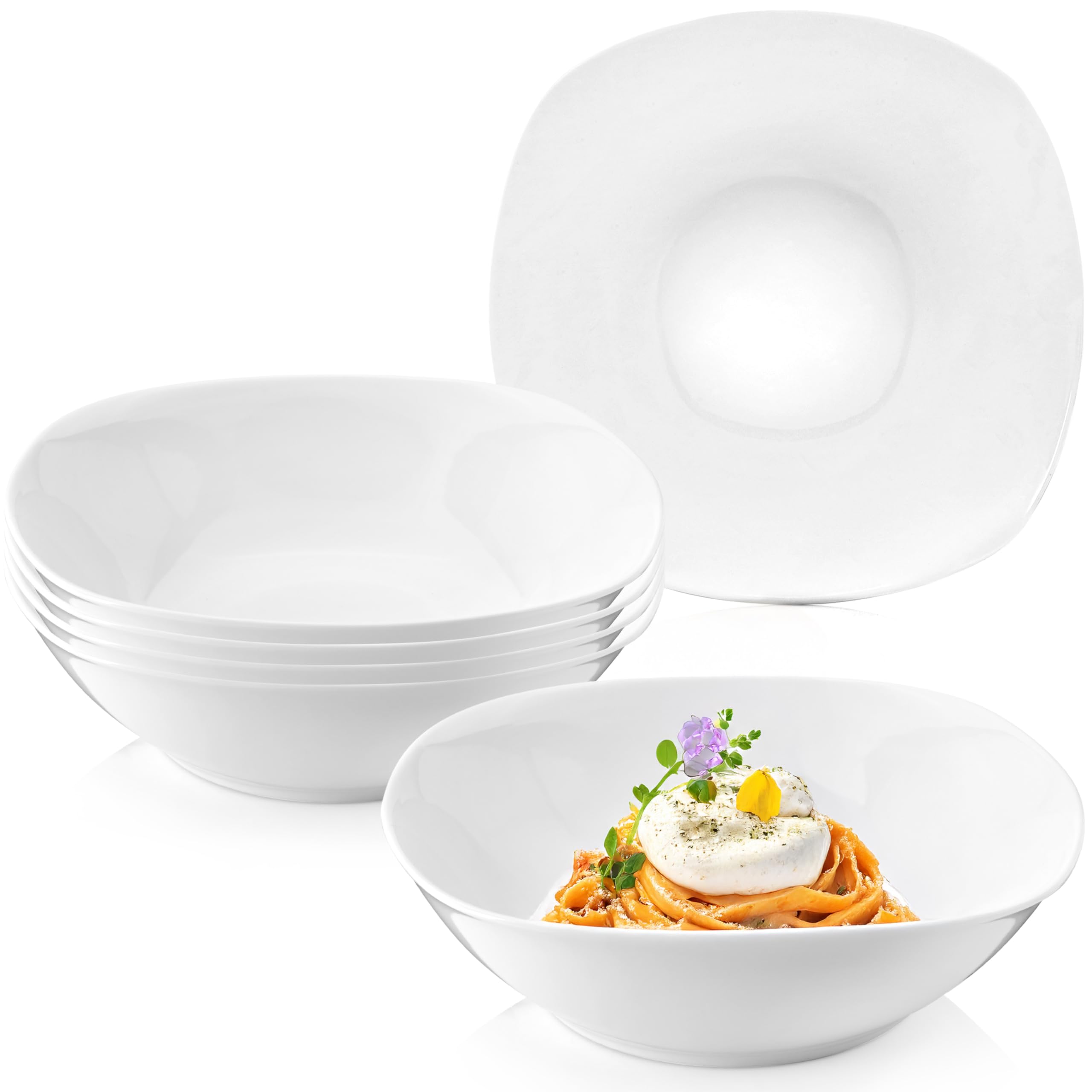 Sänger | Pastateller Bilgola 6 tlg, Nudelteller Set für 6 Personen, Porzellan Bowl Schüssel für Nudeln, Tiefe Teller Spülmaschinenfest, Bowl Schale Multifunktional Weiß 370ml | PREMIUM COLLECTION
