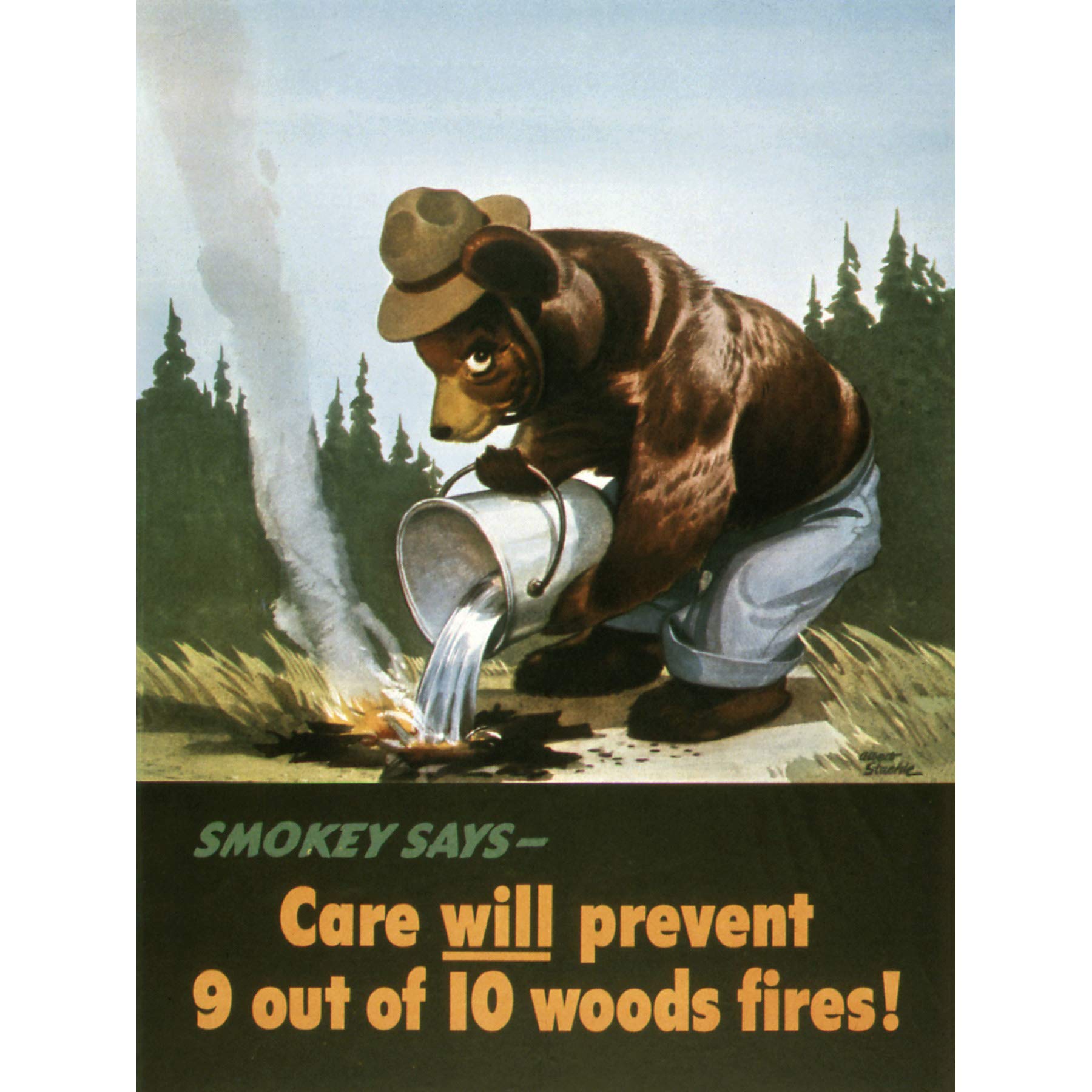 War WWII USA Smokey Bear Prevent Forest Fires Advert Premium Wall Art Canvas Print 18X24 Inch