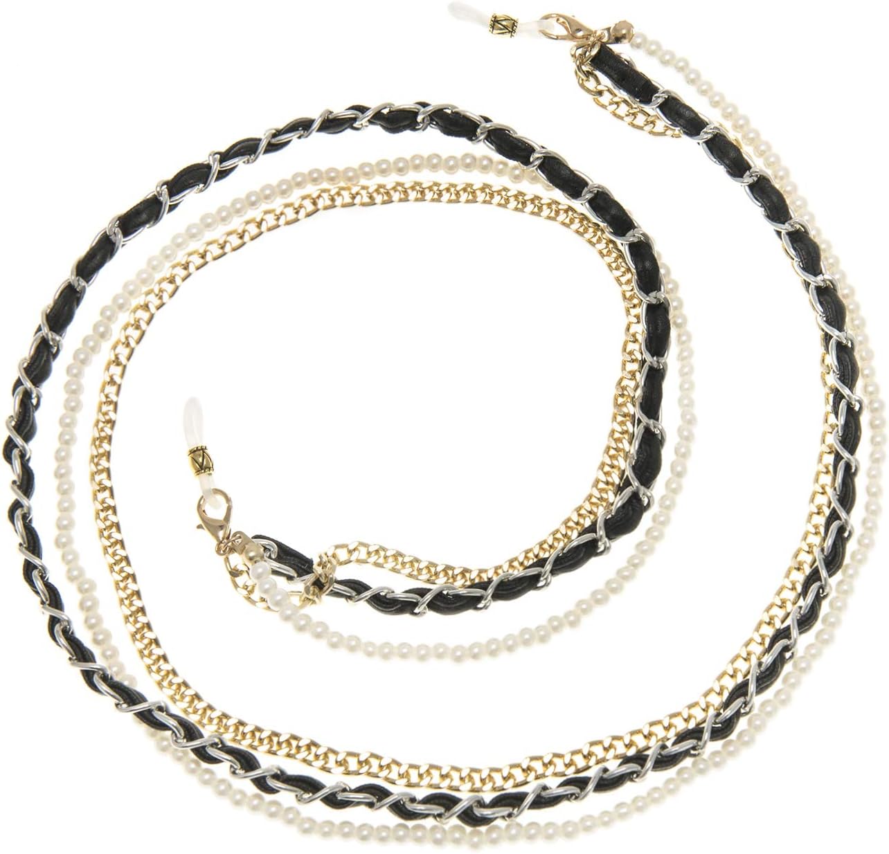 RANHUU Eyeglass Chains for Women Reading Glasses Cords Faux Pearl Leather Sunglasses Chain Lanyards Eyewear Retainer