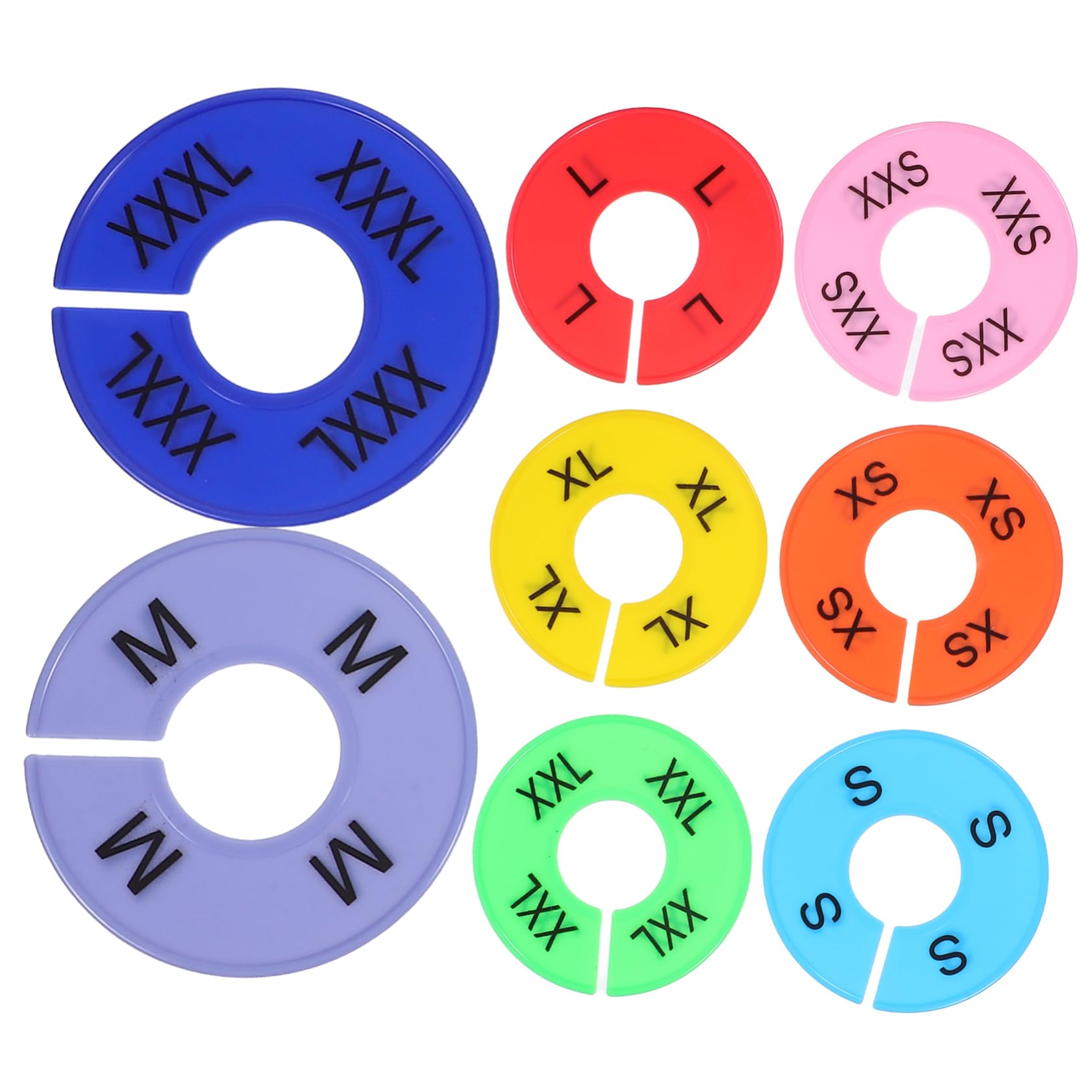 VOSAREA 8Pcs Round Plastic Clothing Dividers Practical Closet Organizers for Efficient Wardrobe Management Color Coded Labels from XXS for Easy Sorting