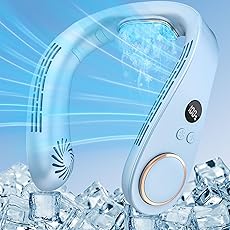 Face Fan Neck Cooler -Around the Neck Air Conditioner Hanging Neck Fan,Cordless Bladeless Headphone Battery Cooling Neck Cooler Device,Birthday Gifts for Home,Office,Outside,Travel,Sports Blue
