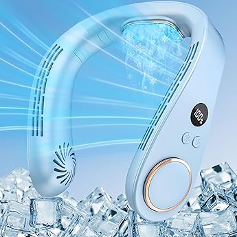 Face Fan Neck Cooler -Around the Neck Air Conditioner Hanging Neck Fan,Cordless Bladeless Headphone Battery Cooling Neck Cooler Device,Birthday Gifts for Home,Office,Outside,Travel,Sports Blue