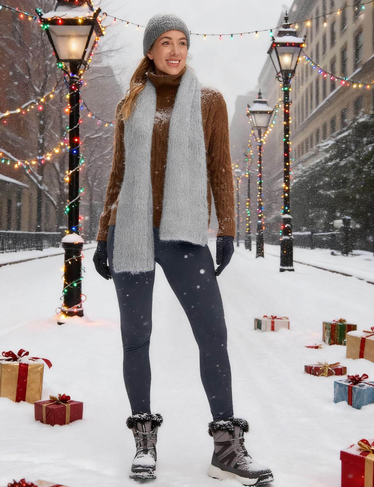 Seamaid Leggings da donna foderati in pile da 68,6 cm, impermeabili, termici, invernali, per corsa ed escursionismo, con tasche, a vita alta