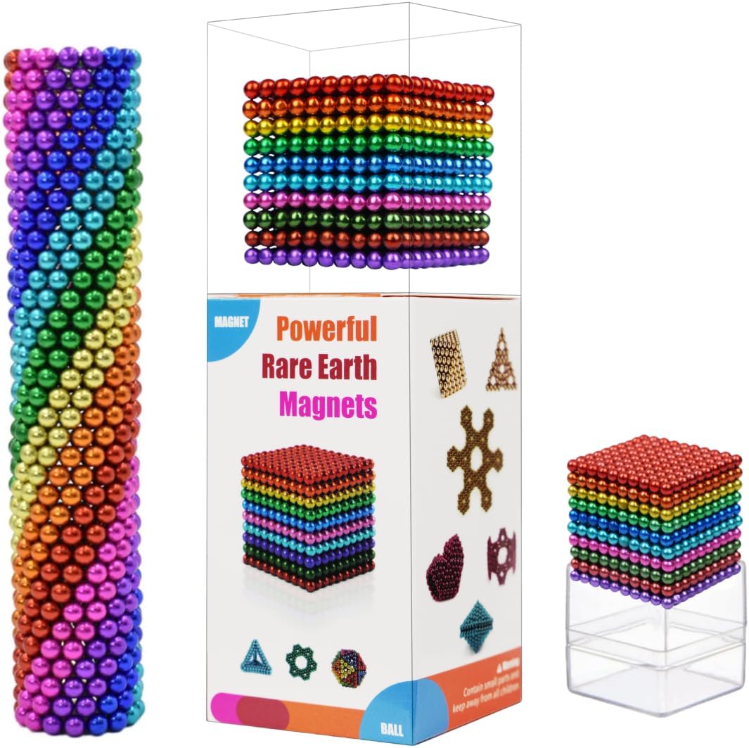 Magnetic Ball (1000) Magnets Creative 3D Fidget Building Desktop Toy, Used to Relieve Stress, Upgrade The Magnet Bead Putty Toy Slime (1000PCS10 Color)