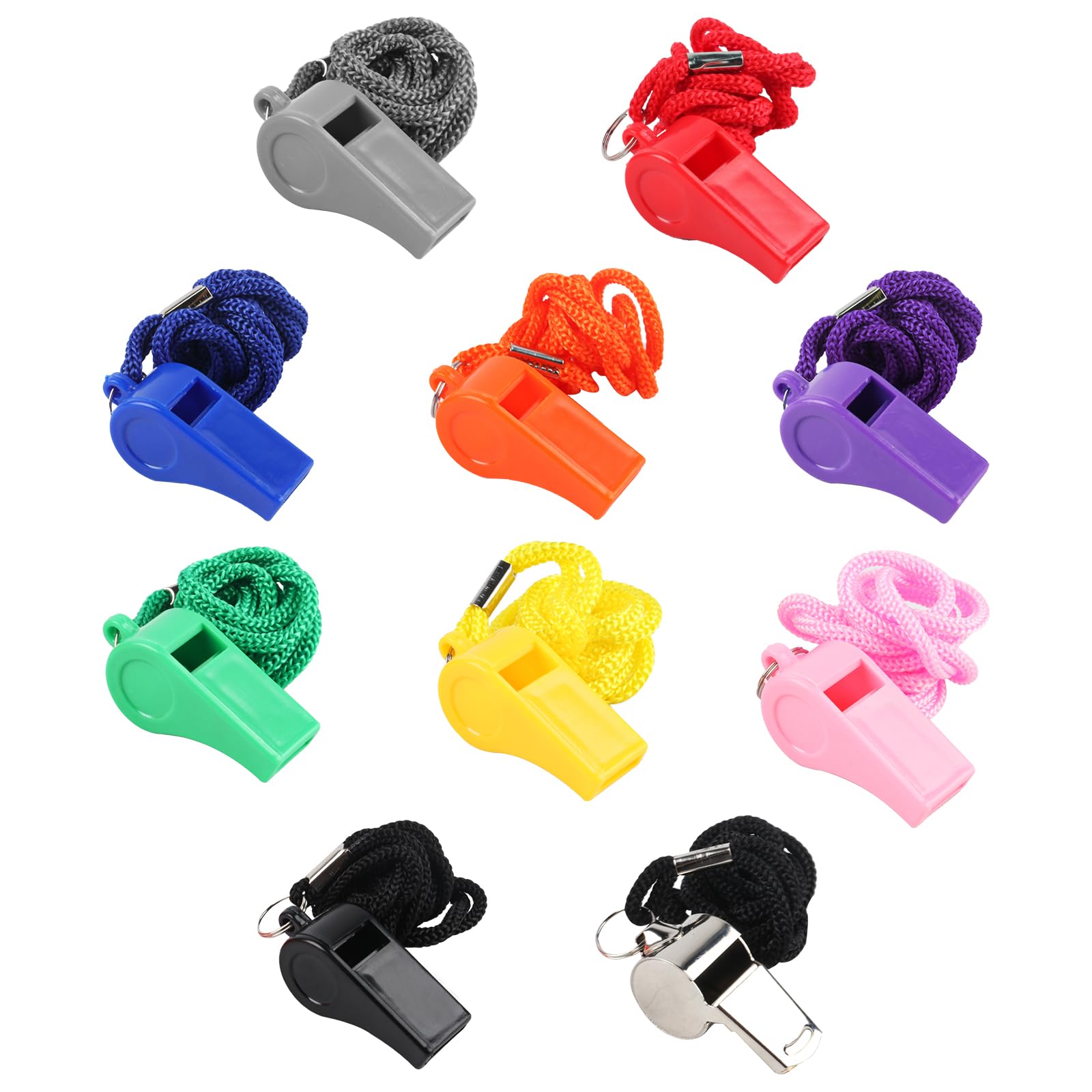 10 silbatos de plástico para Deportes,Silbato de árbitro nítido y Transparente con cordón,silbatos de Referencia para Profesores,Entrenadores,emergencias, Supervivencia,Camping,Salvavidas