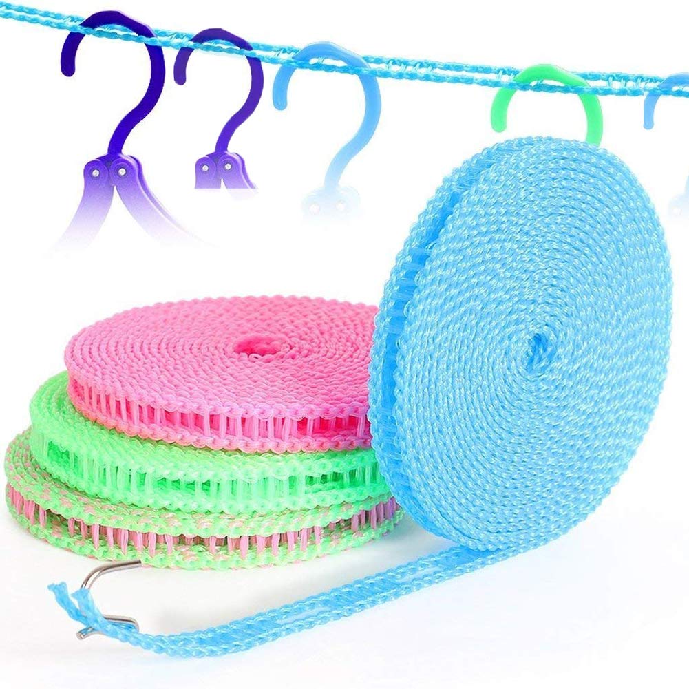 BETOY 5M Portable Clotheslines, Extra-strong Clothesline/Clothes Rope for Outdoor Indoor Home Travel Drying (Pack of 5:Random Color)