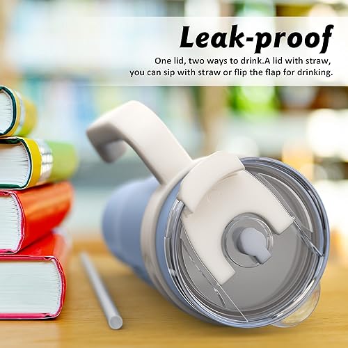 Miniatura 5 de Vaso de 40 onzas con asa y popote, vaso de acero inoxidable a prueba de fugas, taza de viaje aislada al vacío para bebidas calientes y frías, azul