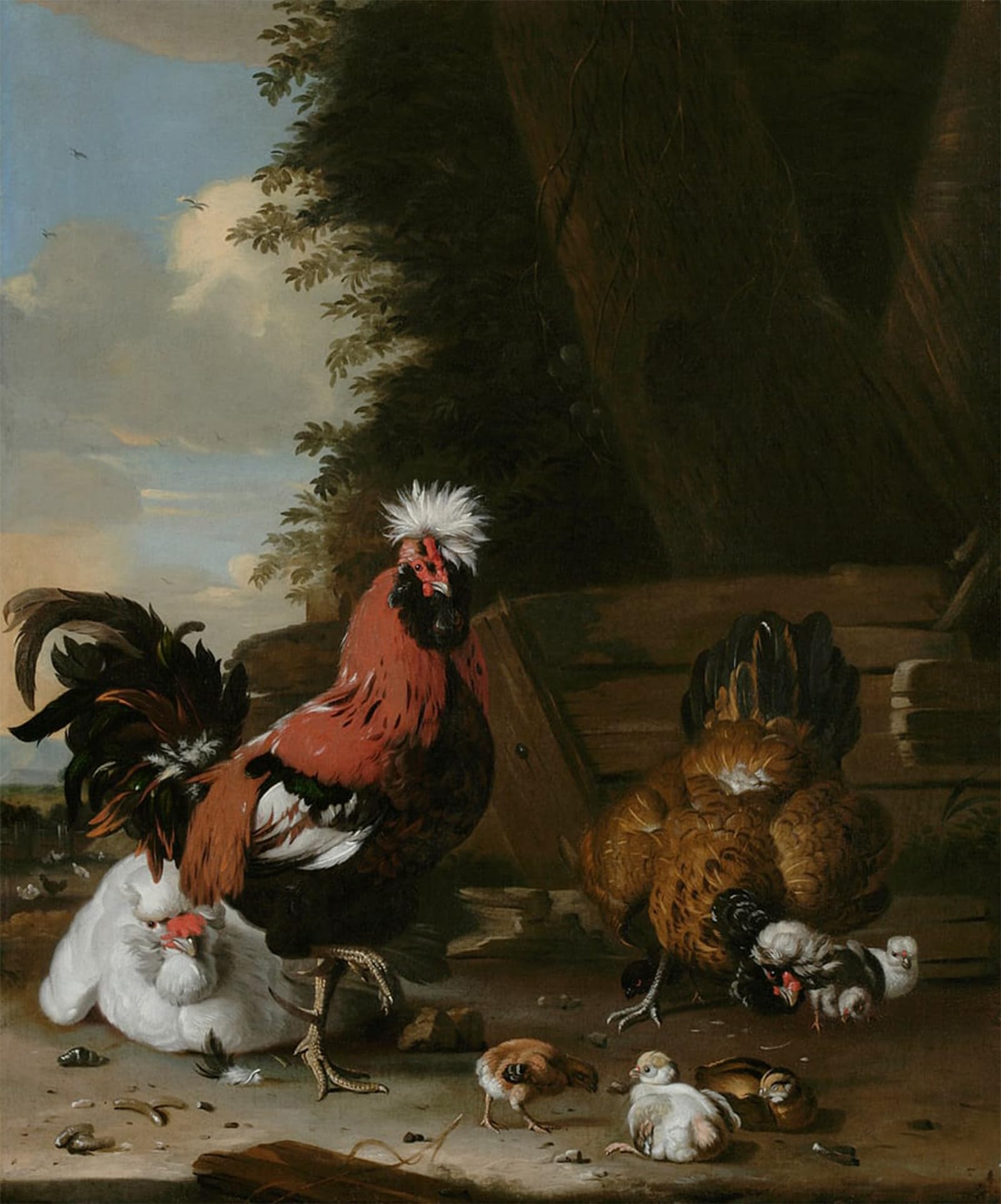 POSTERIIk Vintage Art Print Images Pictures Print a Bantam Cockerel with Hens and Chicks in a Farmyard by Melchior De Hondecoeter Modern Colour Posters for Office Home Decor 60x90cm