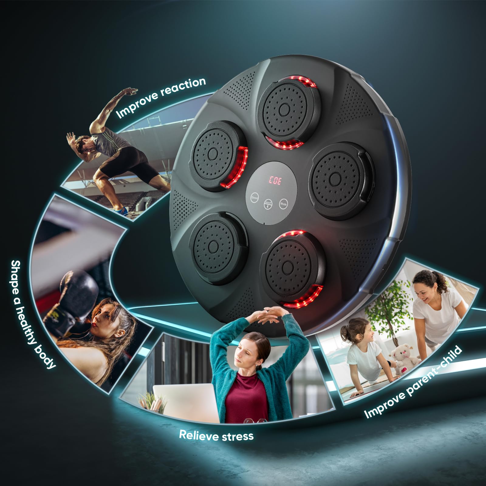 Music Wall Boxing, intelligente Musikboxmaschine, elektronische Boxmaschine mit Bluetooth-Konnektivität, 2 Paar Boxhandschuhe, Verwendung im Innenbereich, für Kinder/Erwachsene