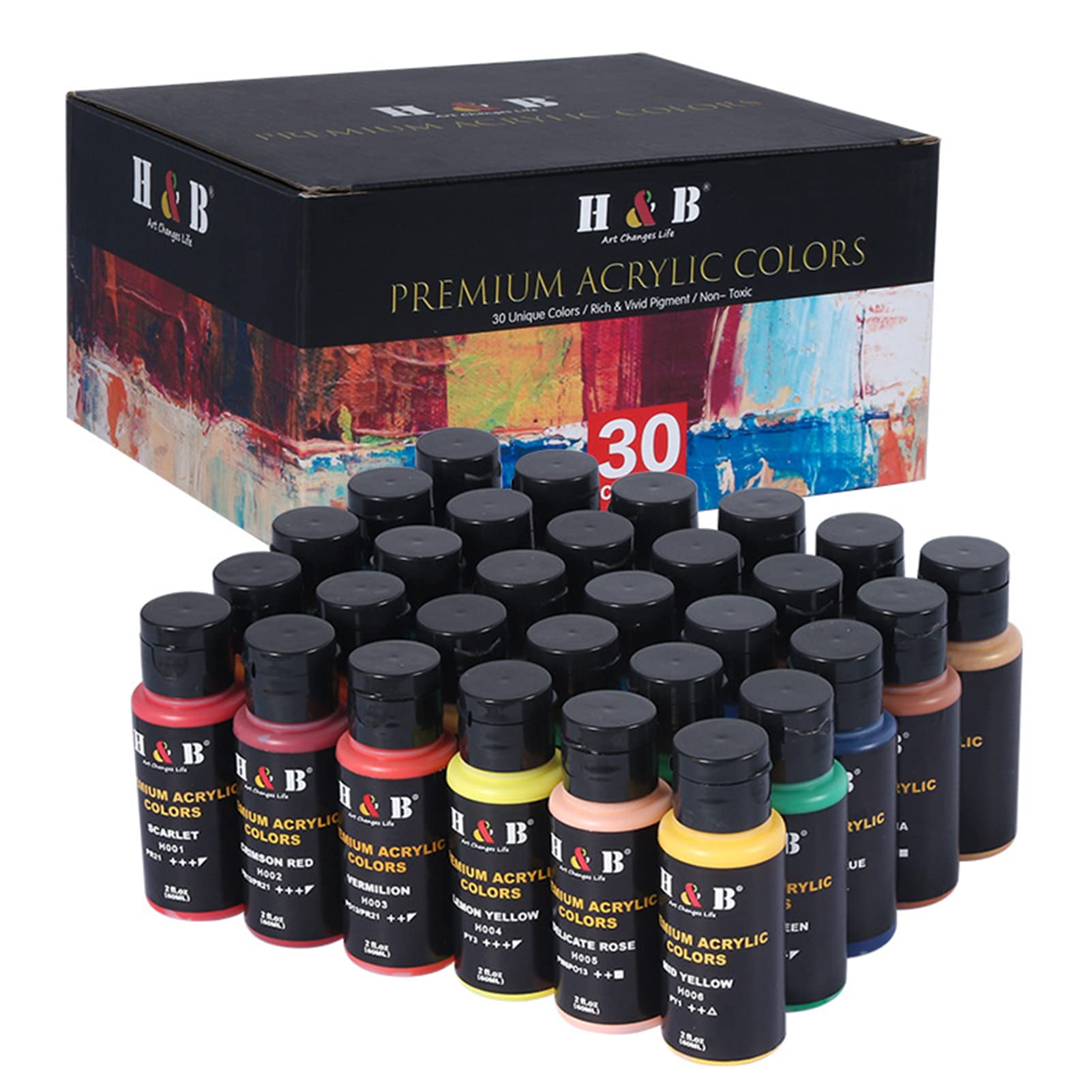 30 Farben Acrylfarben-Set, Sichere Premium-Qualität, Hohe Deckkraft für, Studenten, Hobbymaler, Kunstbedarf
