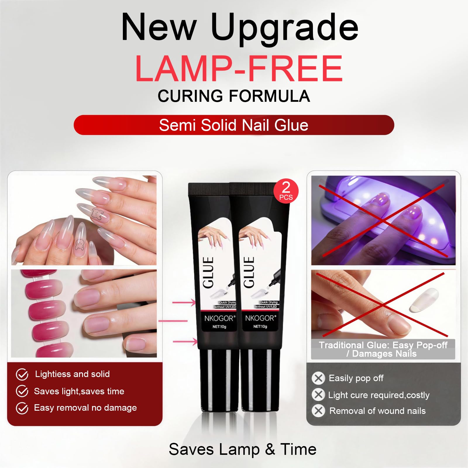 Colla e Solvente Unghie Finte, Colla e Rimozione per Unghie Press-on, Extra Forte Colla Gel, Rimuovi Colla Unghie Finte, Lampada UV Non Necessaria, Asciugatura Rapida, Kit Di Lunga Durata (3)