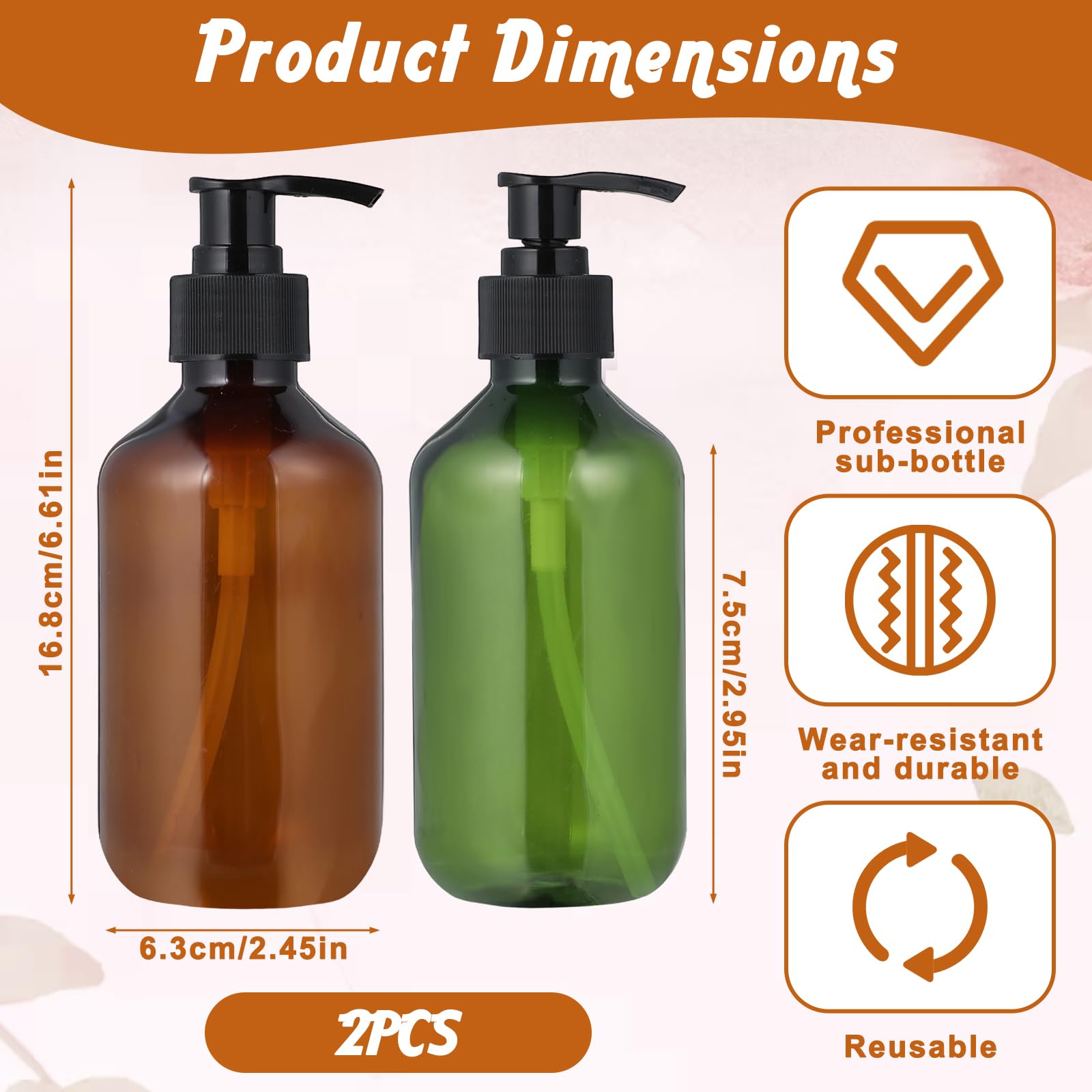 2 dispenser di sapone vuoto in plastica da 283,5 g, con pompa, ricaricabili, per shampoo, bagnoschiuma, bagno