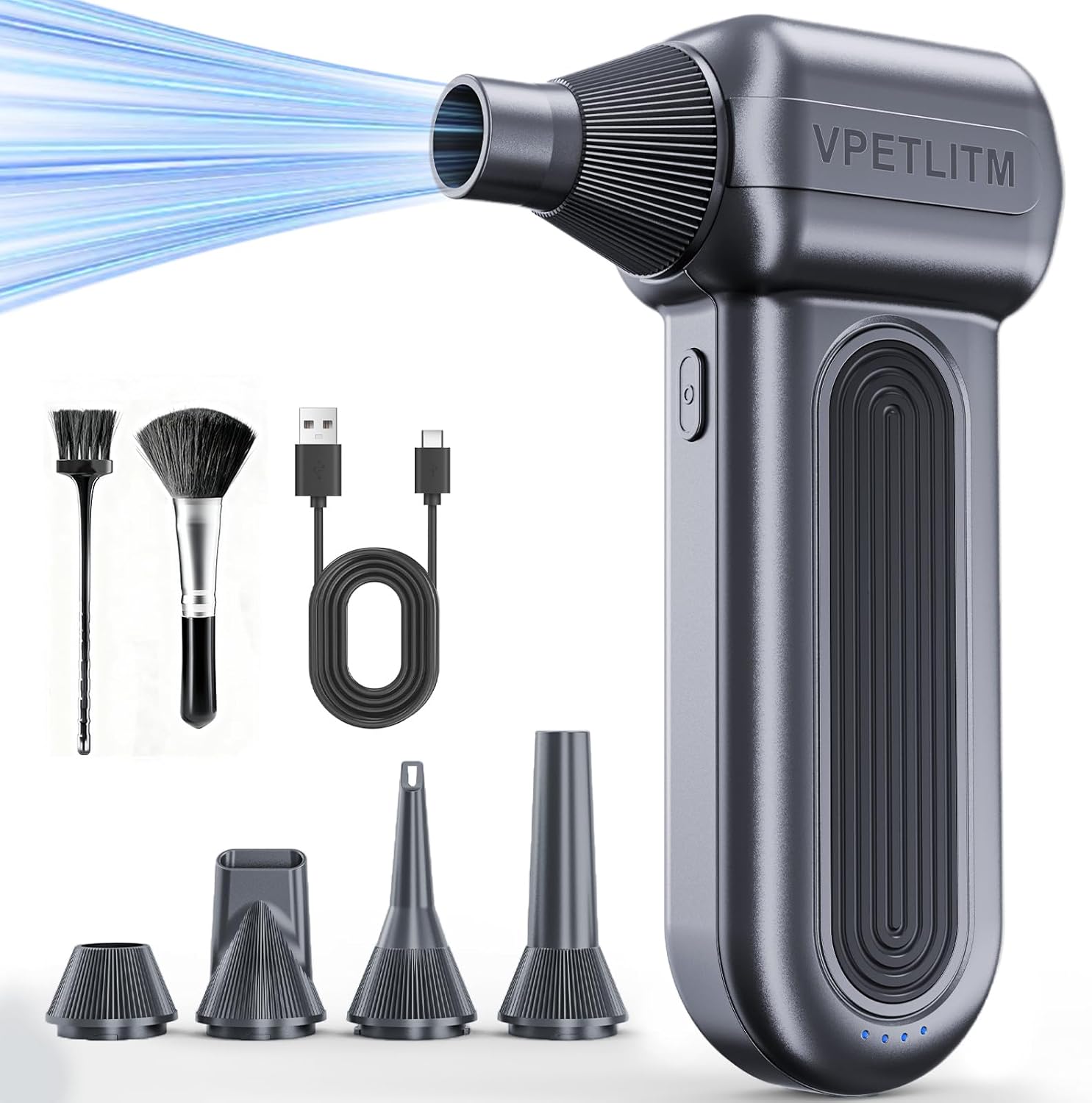 Cordless Air Duster, 250,000 RPM Powerful & Rechargeable, 3-Speed Mini Blower with Long Battery Life for Computer/Keyboard/Car Cleaning, Portable for Outdoor Use