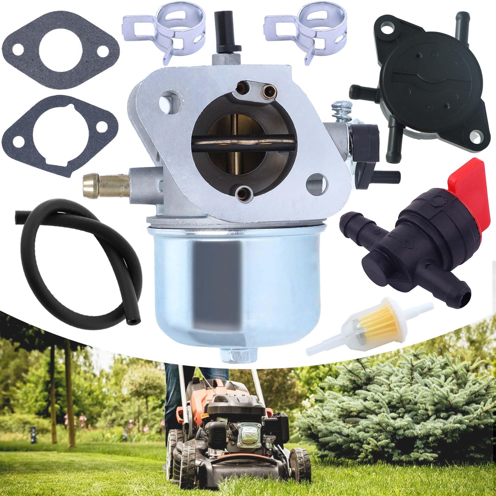 Kit Carburateur pour Kawasaki FH430V FS481V FH381V FH541V Moteur, ADEFOL Pièces de Rechange Carburateur + Joint + Pompe à Carburant + Filtre à Carburant Accessoire Tondeuse à Gazon