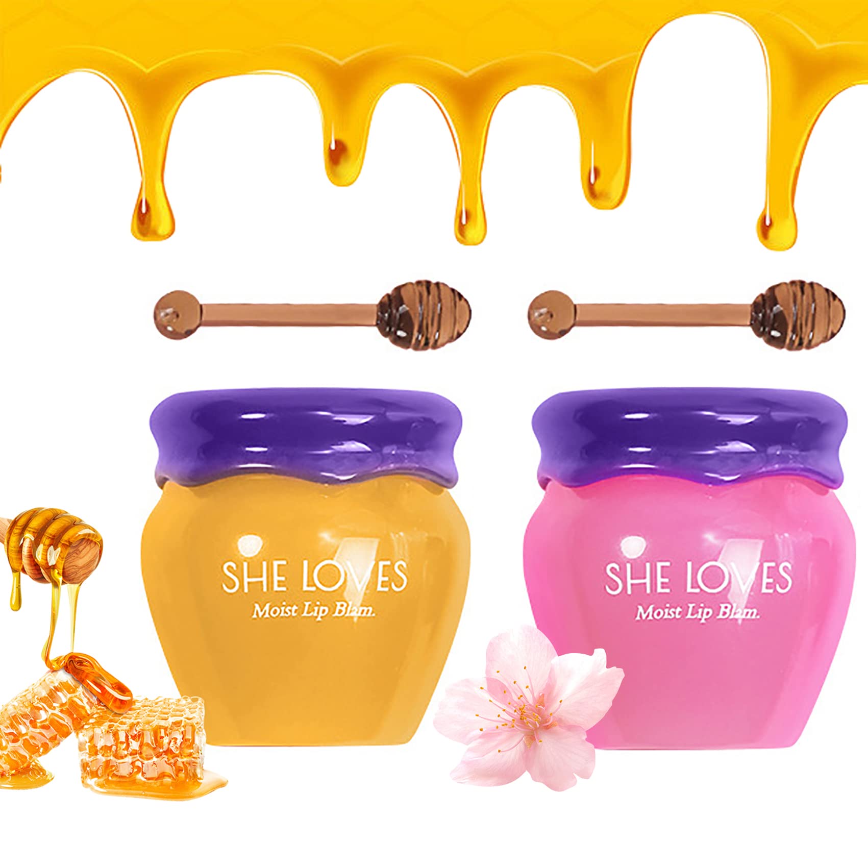 AlisesunSakura & Honey Lip Mask with Stick, Day & Night Repair Deep Moisture and Fade Lip Lines, Rich in Vitamin E & Cherry Blossom Extract Beeswax Essence Natural Lip Enhancer Care Sleeping Lip Mask