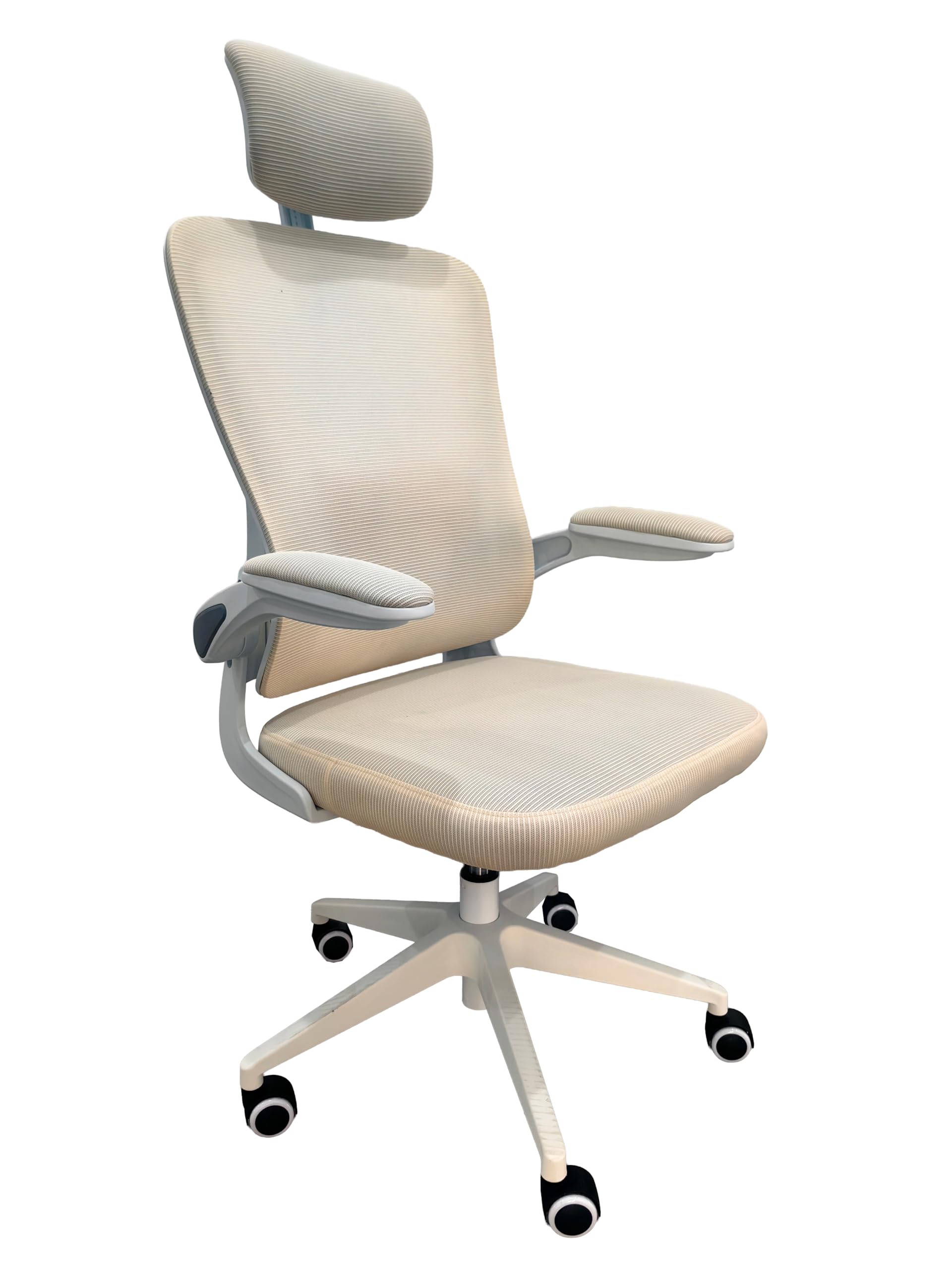 DRIFT GAMING DRAIR35 – Silla Escritorio Ergonómica Oficina y Hogar, Reclinable, Reposacabezas y Reposabrazos Abatibles y Acolchados, Soporta hasta 120 kg, Mesh Transpirable – Beige/Blanco