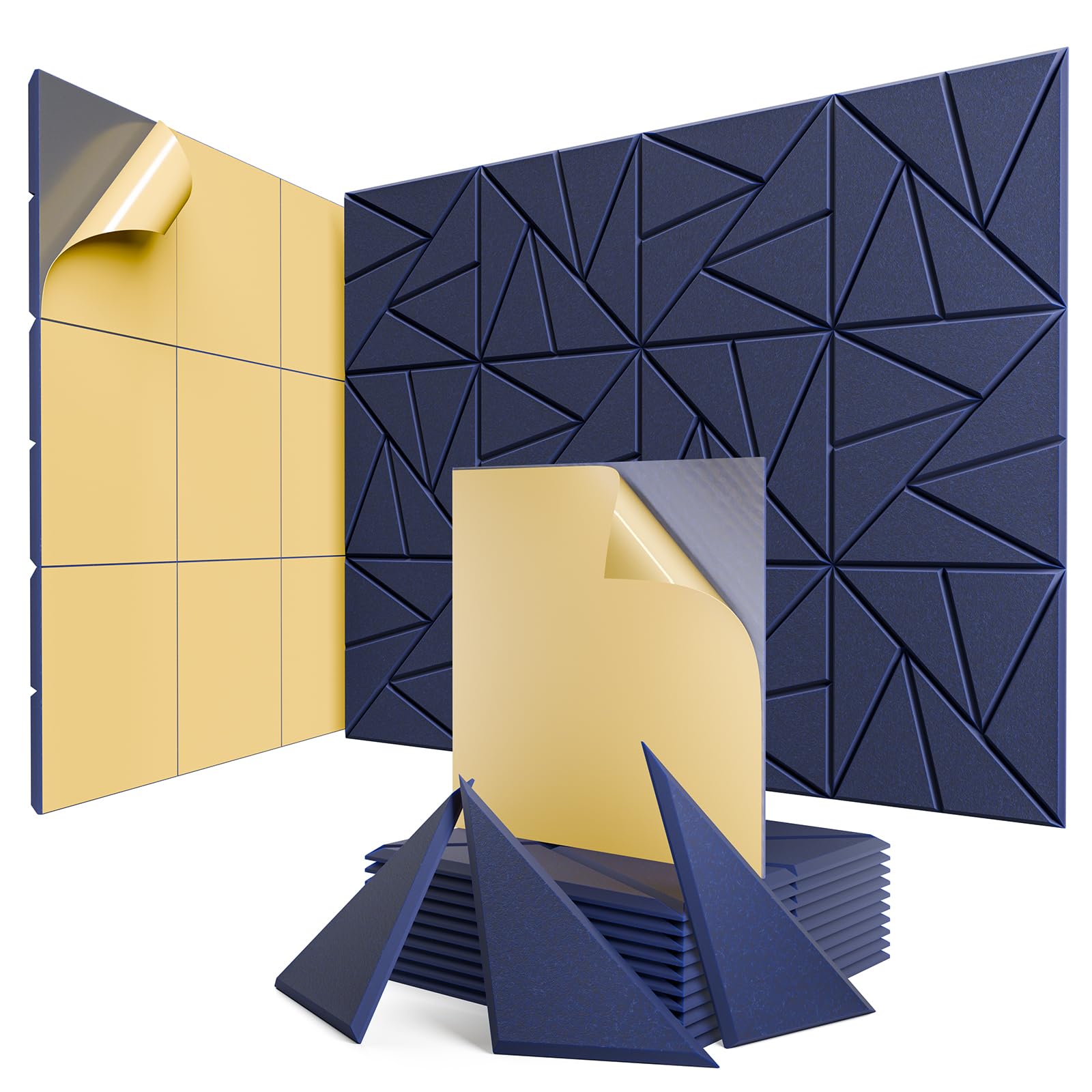 Paquete de 12 paneles acústicos con autoadhesivo, 12 x 12 x 0.4 pulgadas, paneles de espuma a prueba de sonido, paneles de sonido de alta densidad, paneles de pared insonorizados para hogar, estudio,