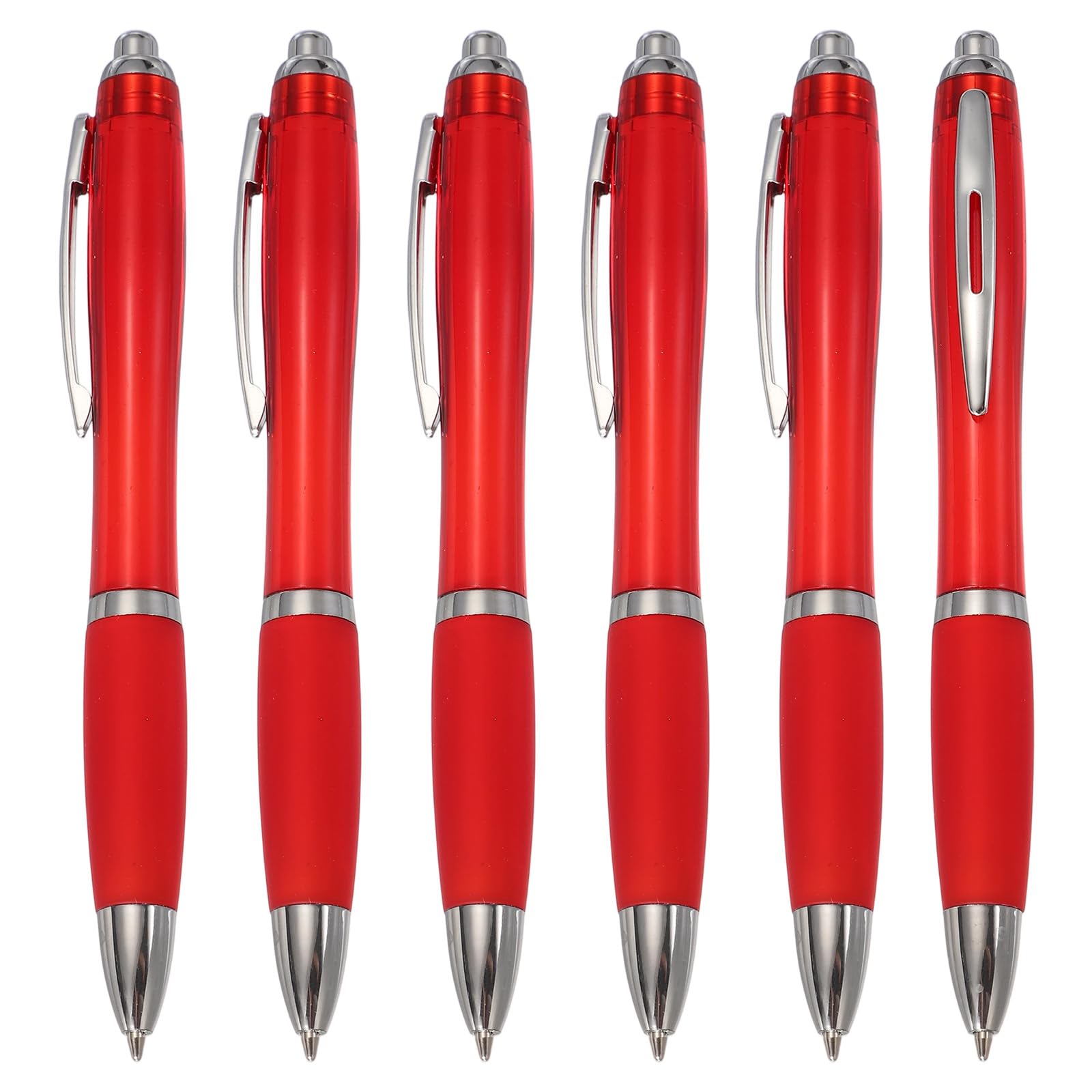 PATIKIL Retractable Ballpoint Pens, 6 Pcs 1.0mm Black Ink Ballpoint Pen with Rubber Grip Plastic for Business Office Class Event Note Taking, Red