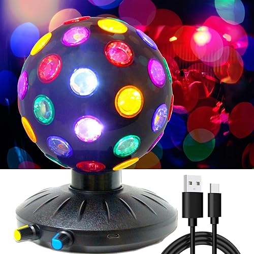 6 Inches Disco Ball Light Adjustable Rotating Speed Light Brightness Party Lights Dj Strobe Lamp Stage Light with 1M/3.28ft USB Cable for Kids Birthday Gathering Xmas Décor (USB/AA Battery Power)