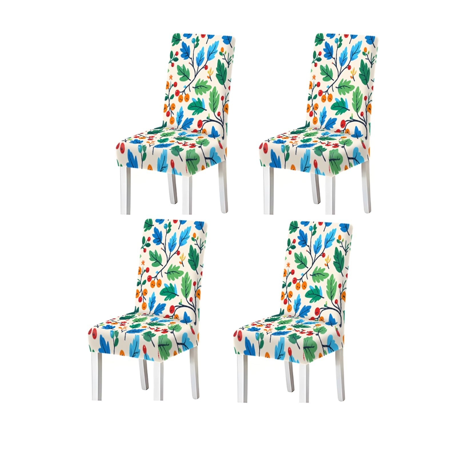 Kxuauv One Color Dining Chair Covers 2/4/6 Pieces, Stretch Leaf And Berry Pattern On Beige, For Kitchen Dining Room Nordic Decor Seat Protectors For Restaurant Hotel Party(4Pcschair Cover)