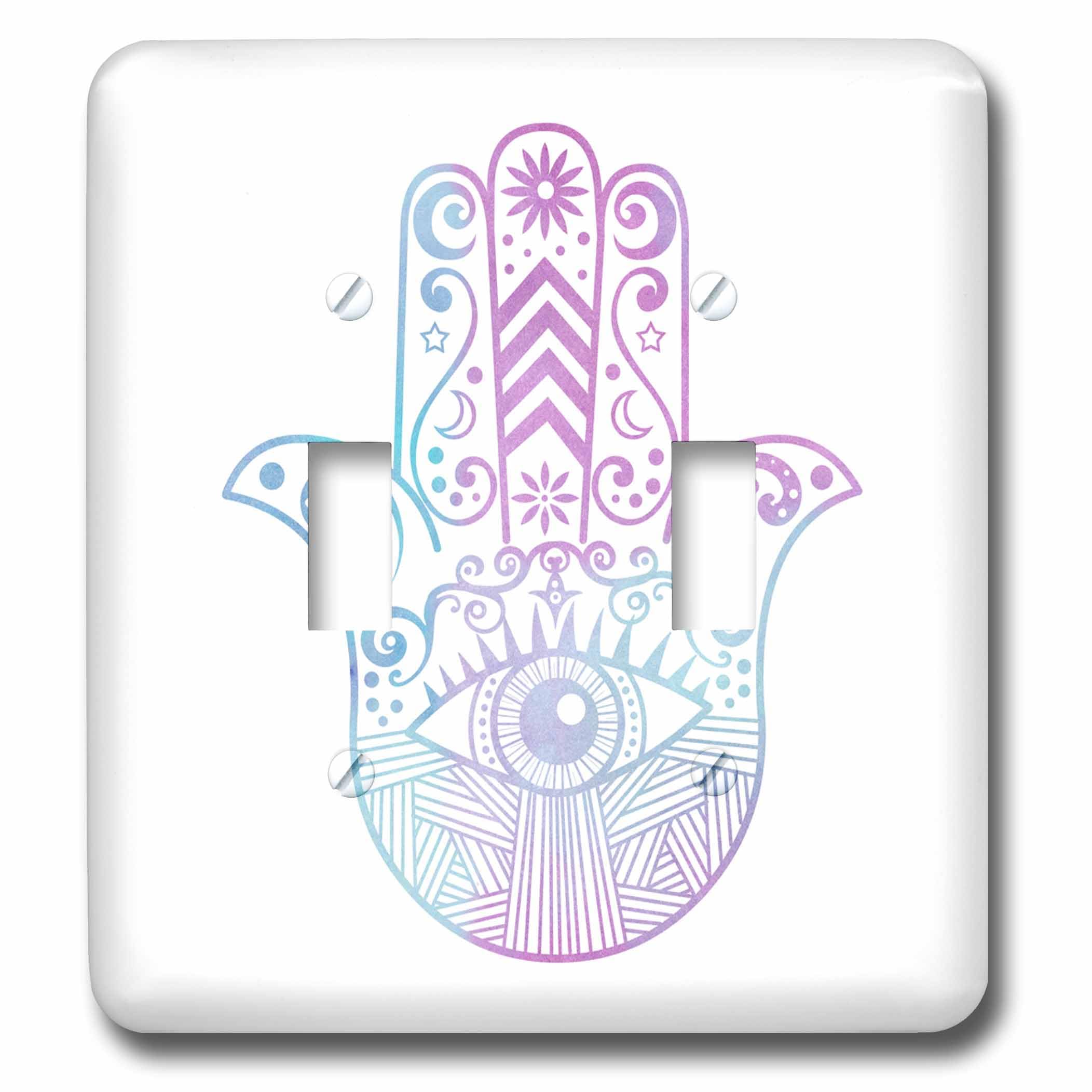 Interrupteur à bascule double aquarelle multicolore main de Hamsa 3D Rose