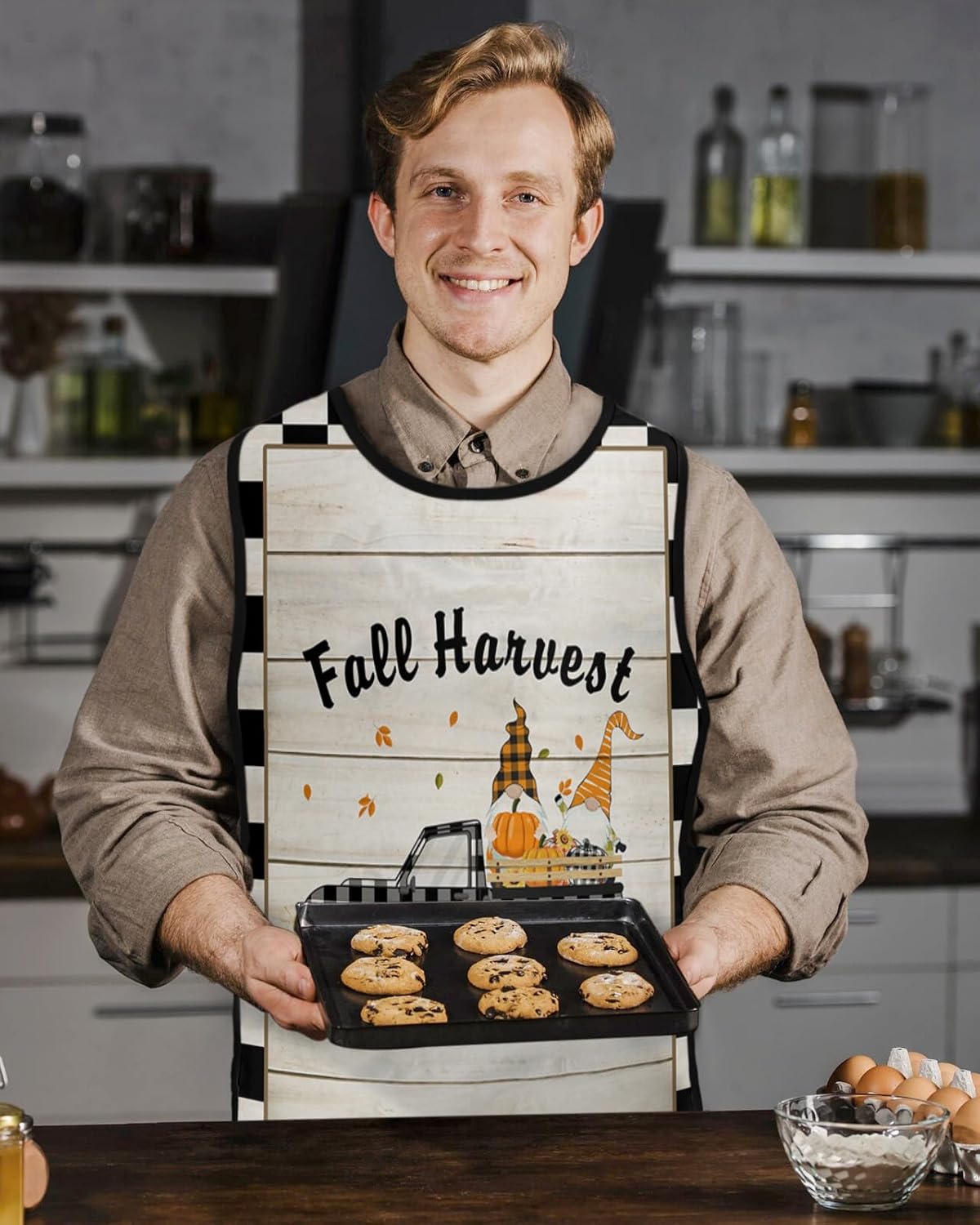 Unisex Cobbler Apron with 2 Pockets, Farm Theme Buffalo Check Plaid Truck with Dwarf Pumpkin Waterproof Vest Kitchen Chef Apron, Smock Apron Vest Cobbler Aprons for Women Men, 2 Pack, 20” x 27.5”