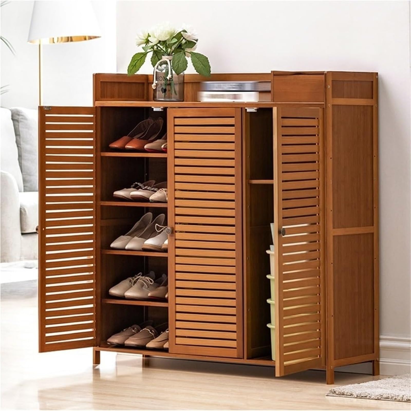 SDCFFC Country-Style Wooden Shoe Cabinet with Adjustable Shelves Slim Entryway Storage for Dormitory Hallway ﻿,Ideal for Home