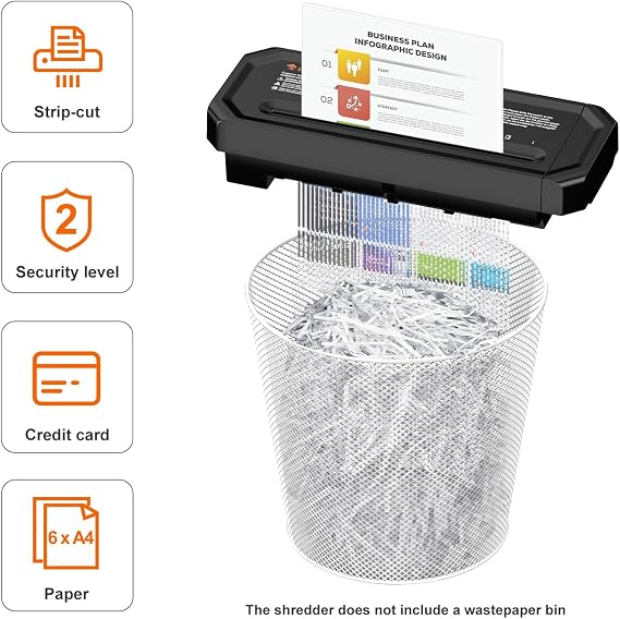Bonsaii 6-Sheet Strip-Cut Paper Shredder with Retractable Handle