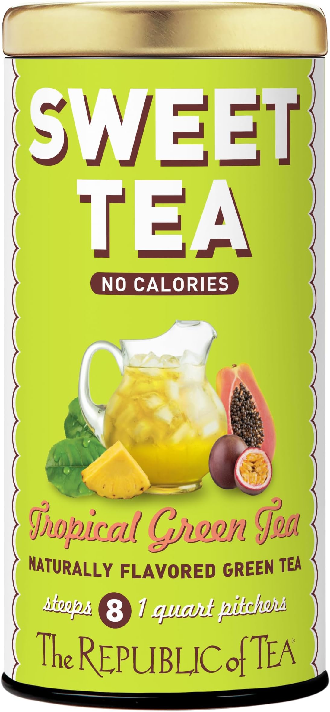 The Republic of Tea – Sweet Iced Tropical Green Tea, 8 Large Quart-Sized Iced Tea Pouches, Naturally Caffeinated