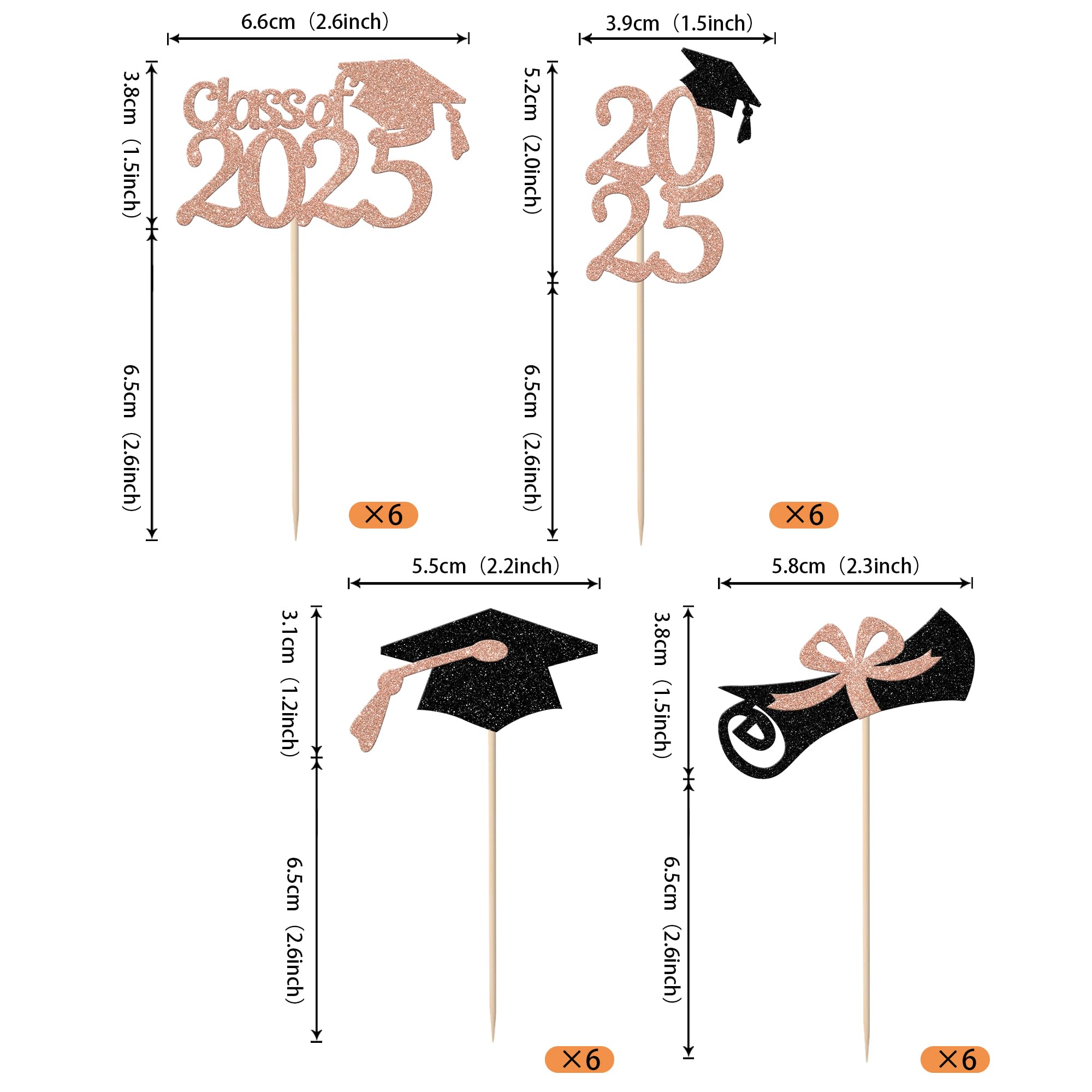 Xsstarmi 24 Pack Class of 2026 Graduation Cupcake Toppers Glitter 2026 Diploma Cupcake Picks for 2026 Graduation Theme Party Cake Decorations Rose Gold - Image 2